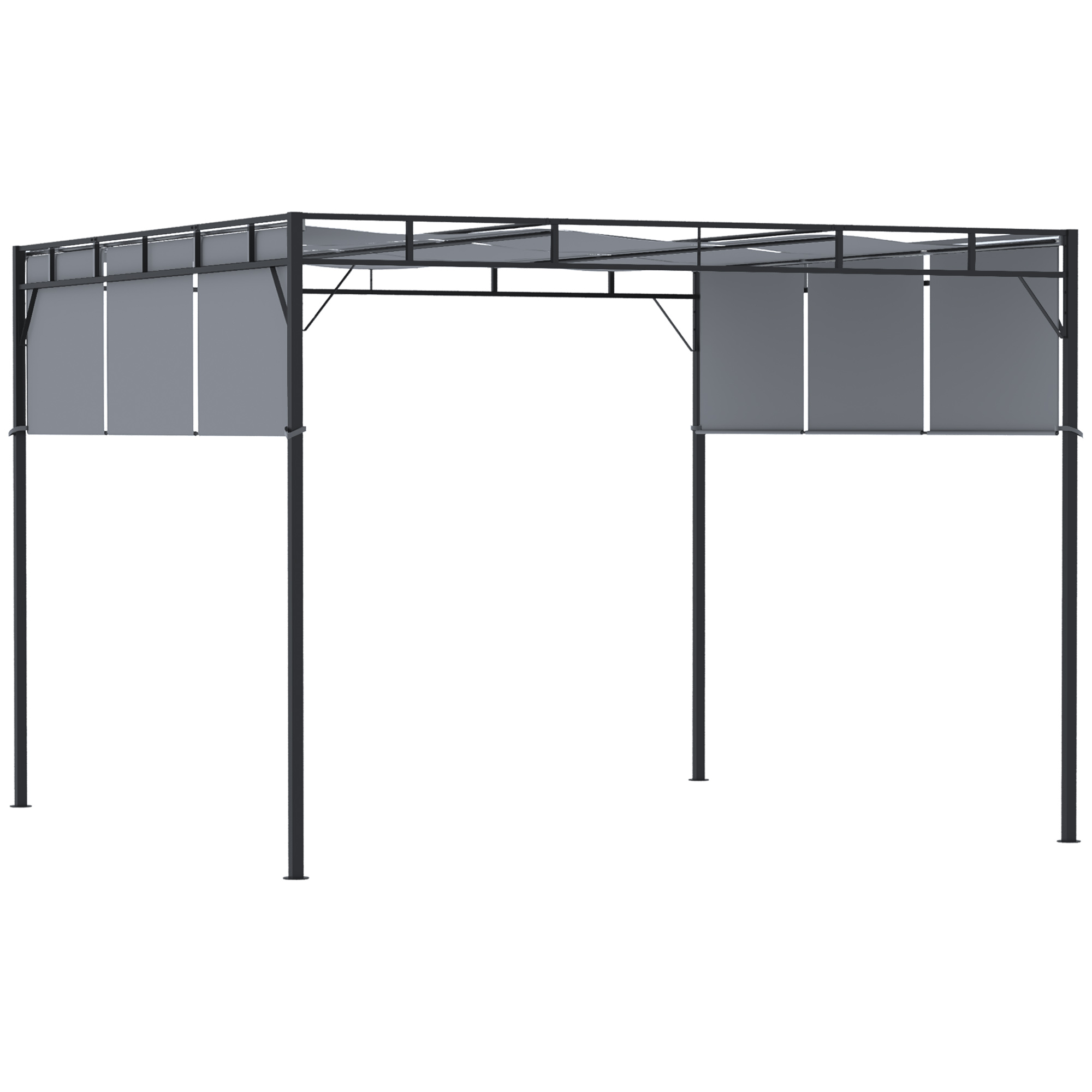 Pergola rétractable acier noir toiles polyester haute densité gris