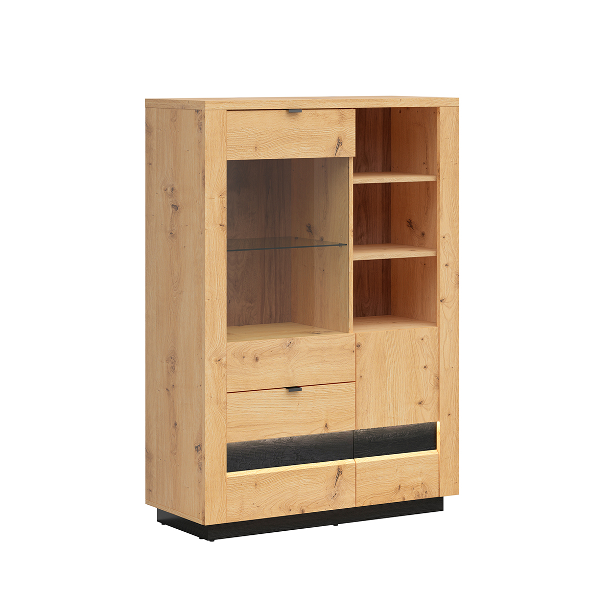 Vaisselier 2 portes 2 tiroirs avec LED stratifiés beige noir