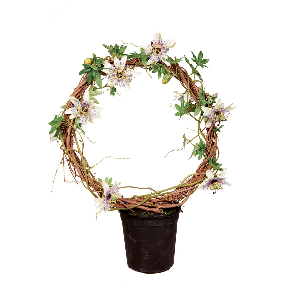 Couronne de fleurs de la passion en pot artificielles vertes H53