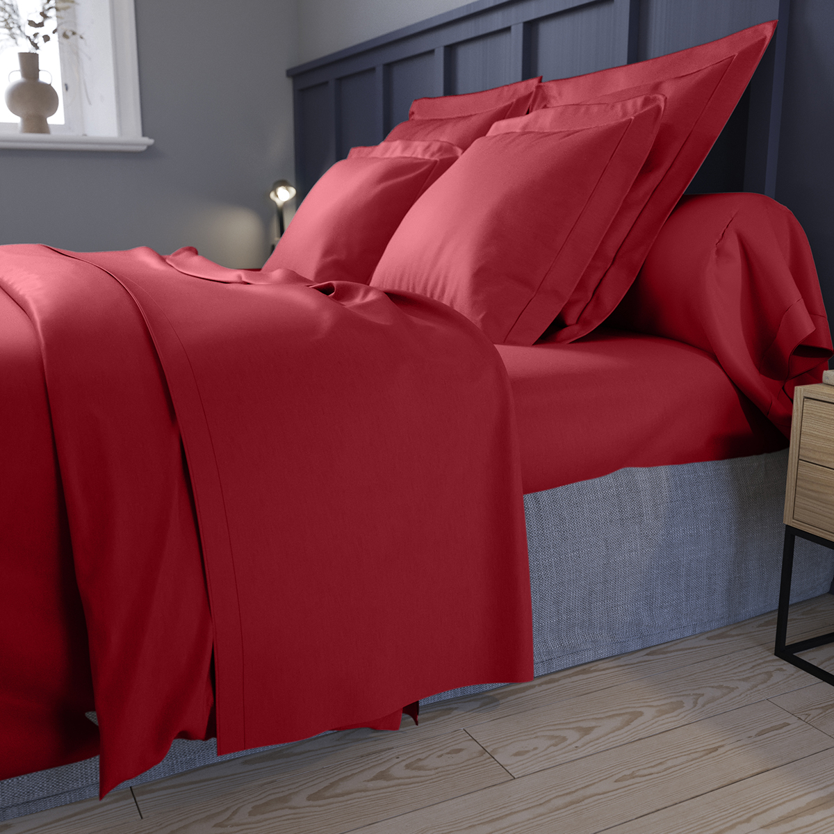 drap plat   satin de coton coloris rouge 270x300 cm