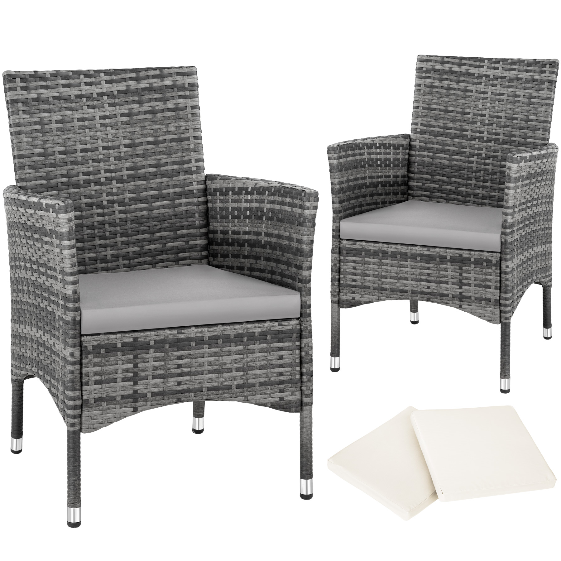 Lot de 2 fauteuils de jardin en rotin gris/gris clair