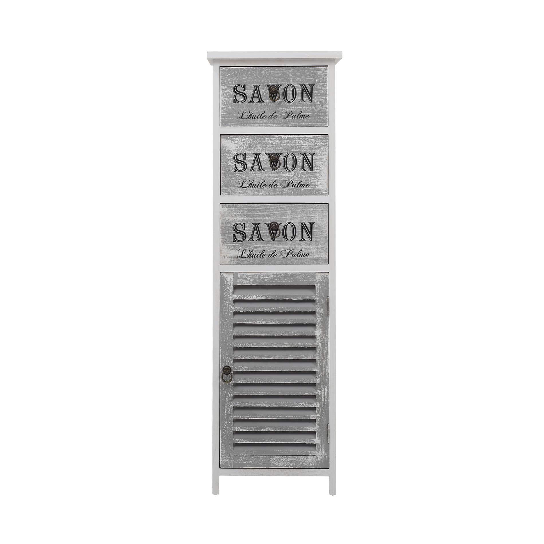 cabinet de rangement avec 3 tiroirs en bois blanc  et gris