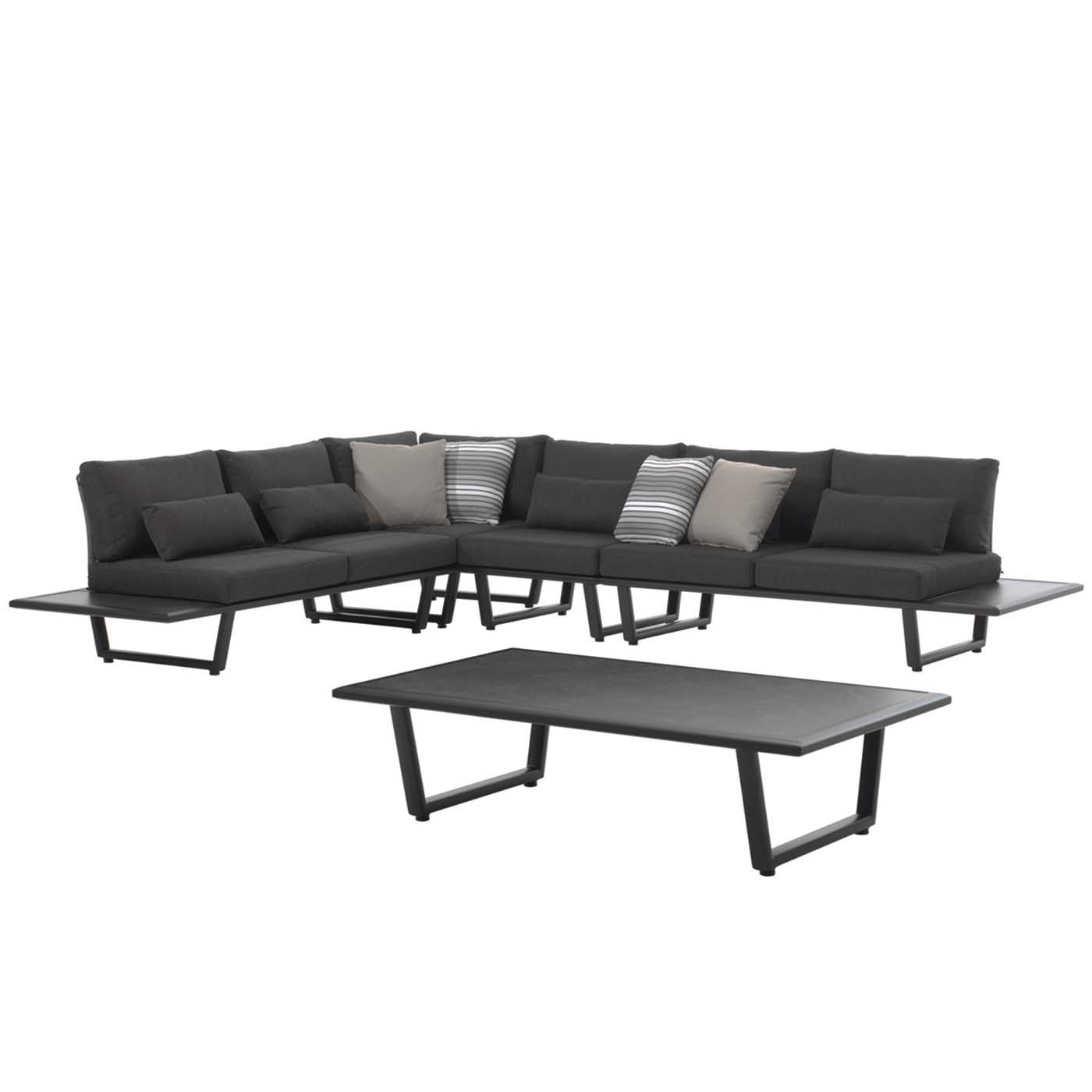 Salon de jardin 5-6 places en aluminium noir coussins gris