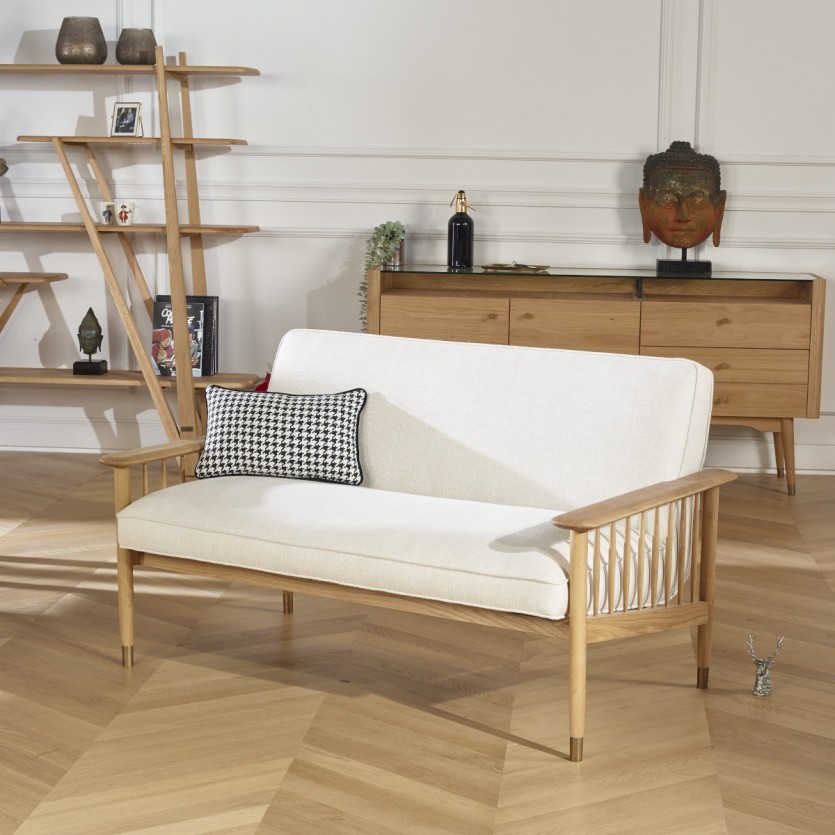 Banquette en chêne et lin naturel 2 places - Vue supplémentaire 1