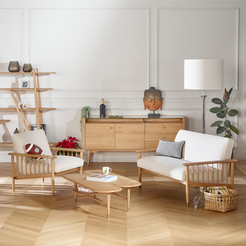 Banquette en chêne et lin naturel 2 places - Vue supplémentaire 2
