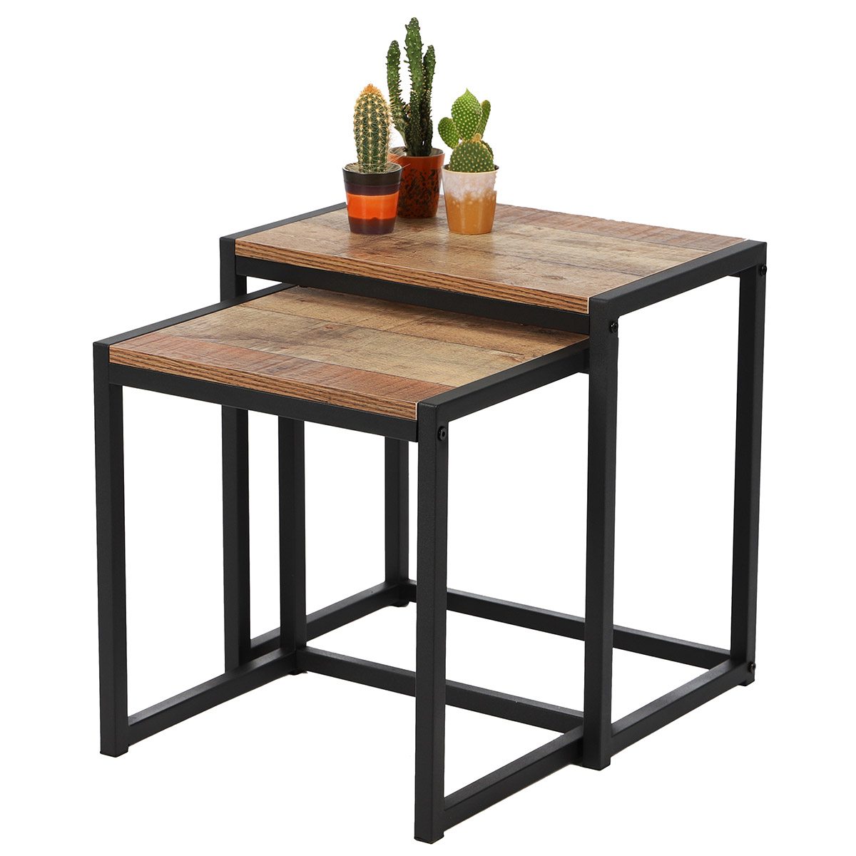 Set de 2 tables Gigognes décor chêne et métal noir