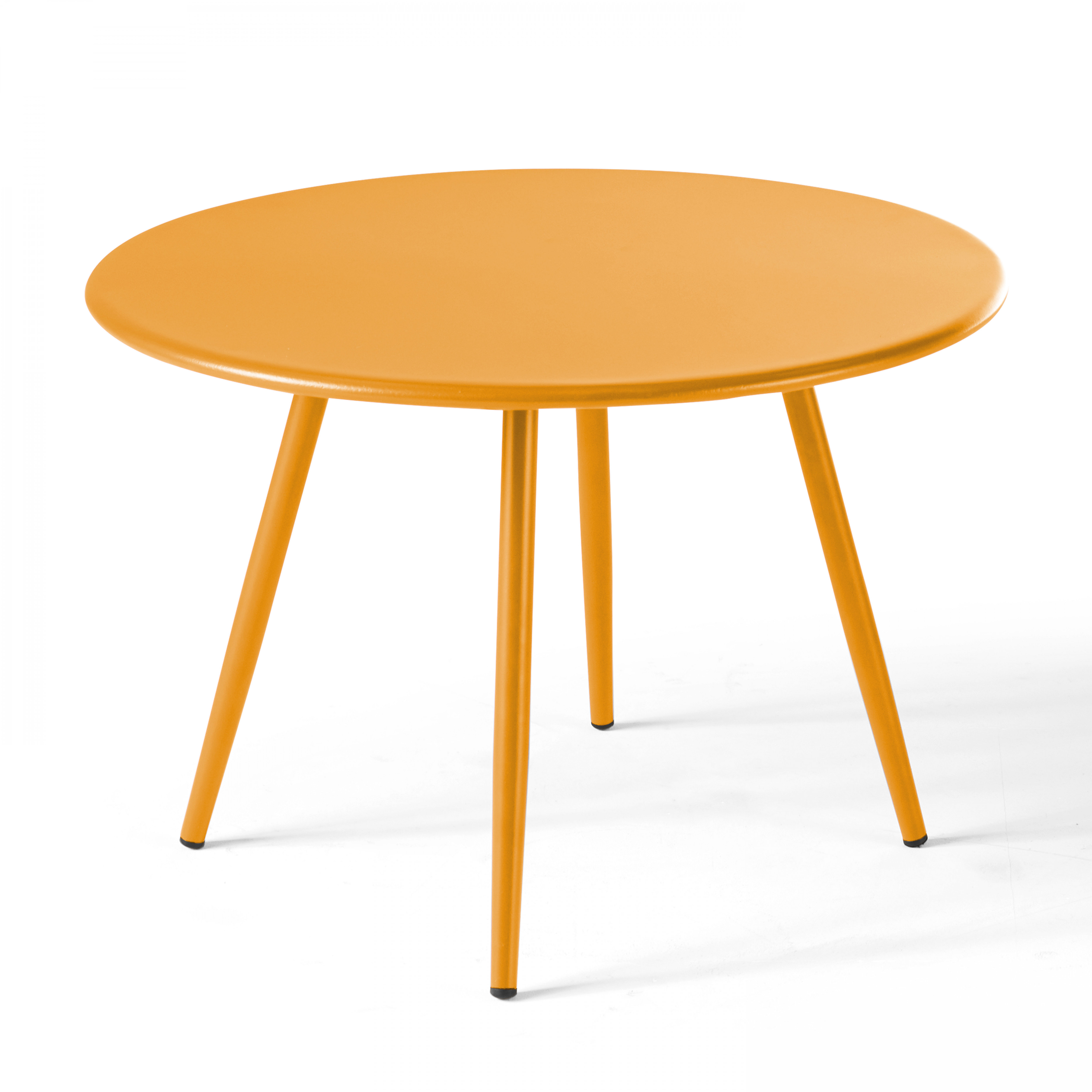 Table basse ronde en métal jaune