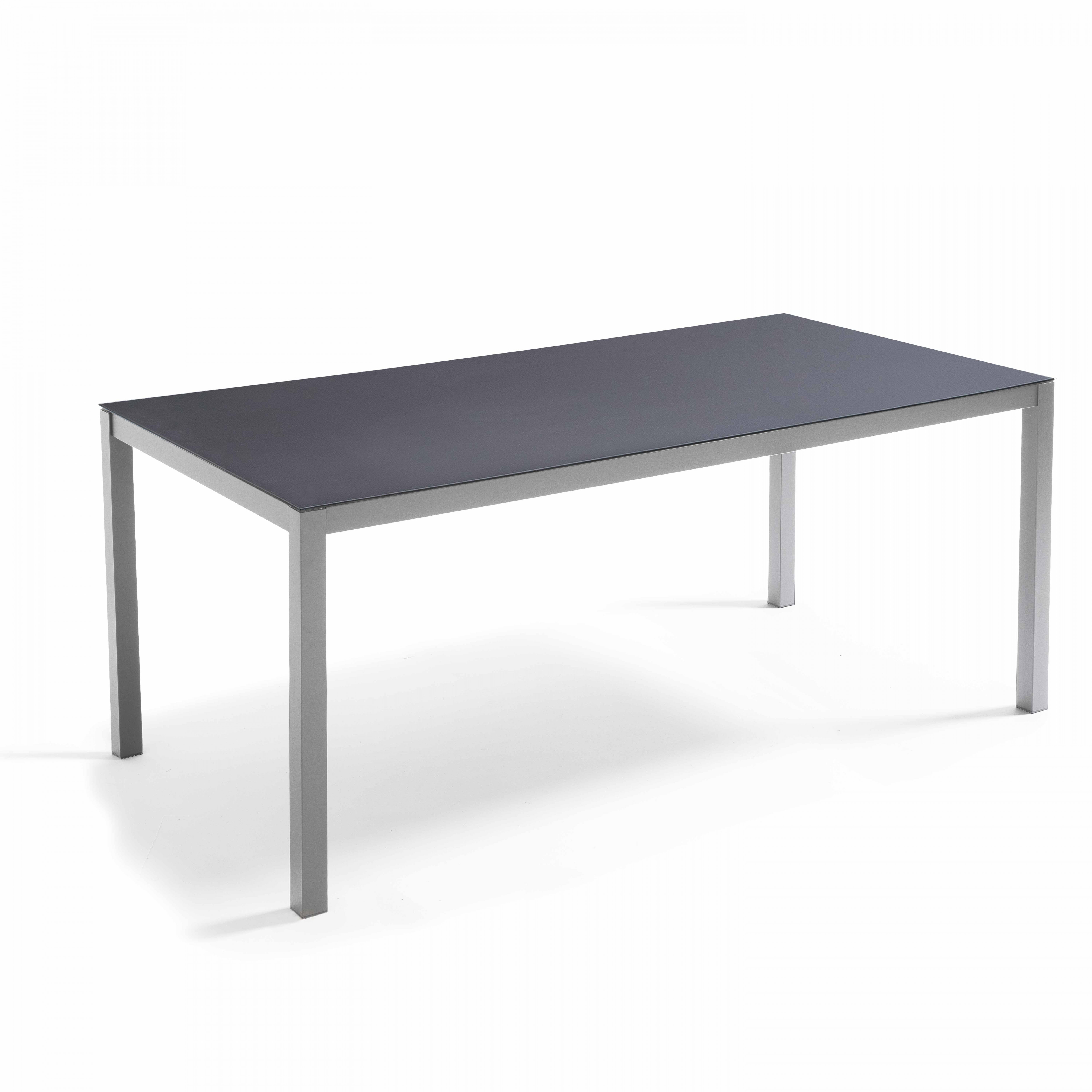 Table de jardin en aluminium avec plateau en verre gris