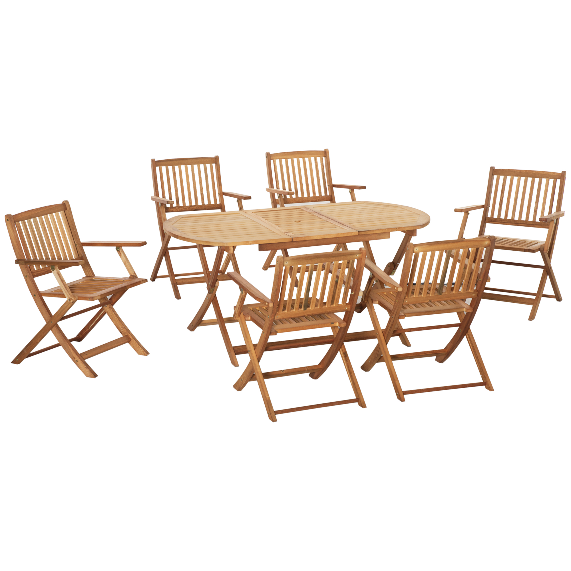 Ensemble de jardin 6 places 7 pièces table 6 chaises pliables bois