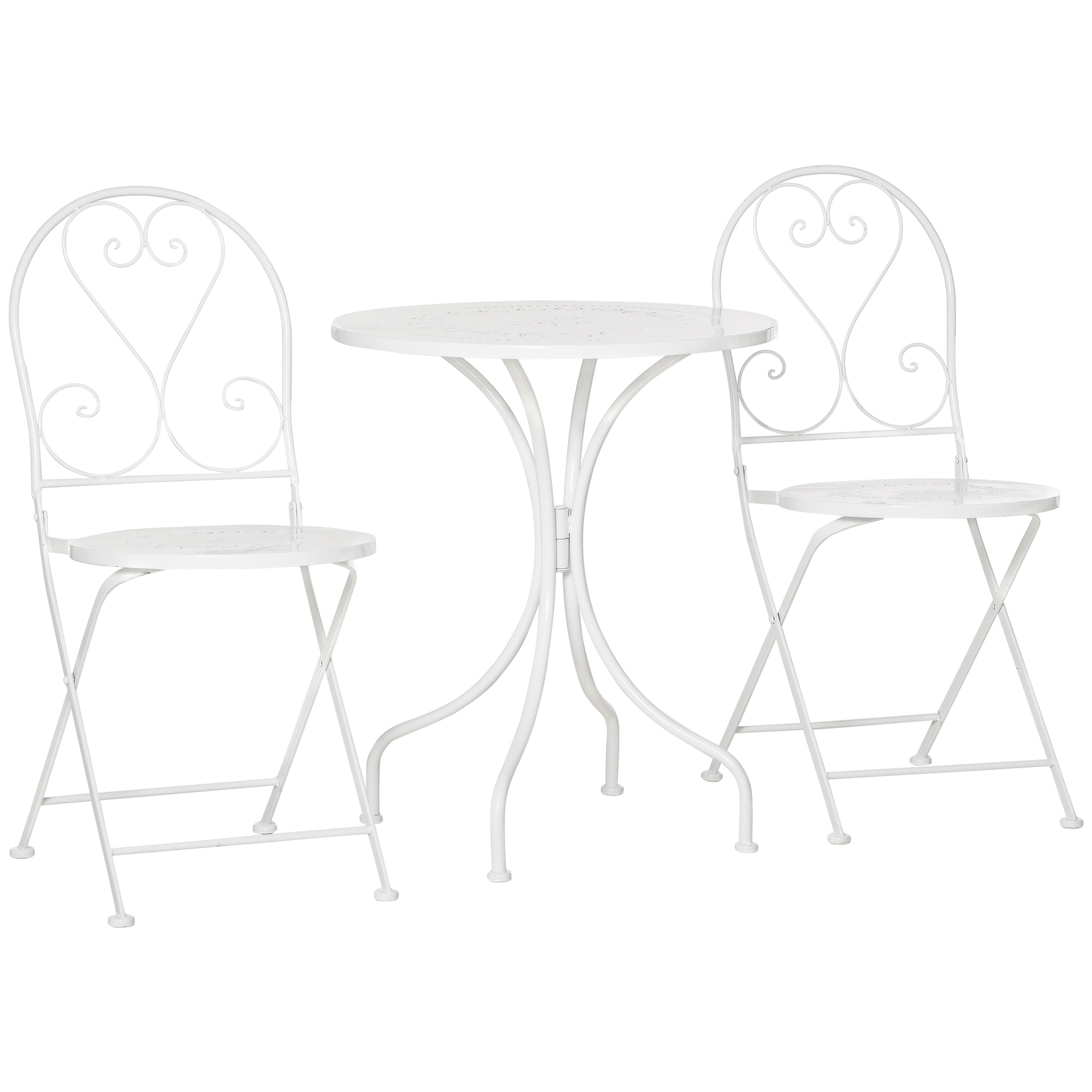 Ensemble jardin bistro 3 pièces 2 chaises pliantes table métal blanc