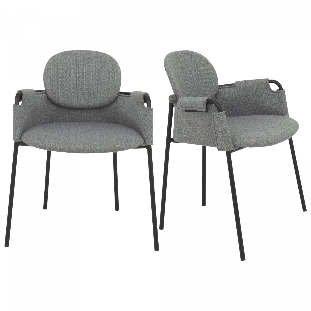 Set de 2 chaises de salle à manger en tissu et métal gris anthracite