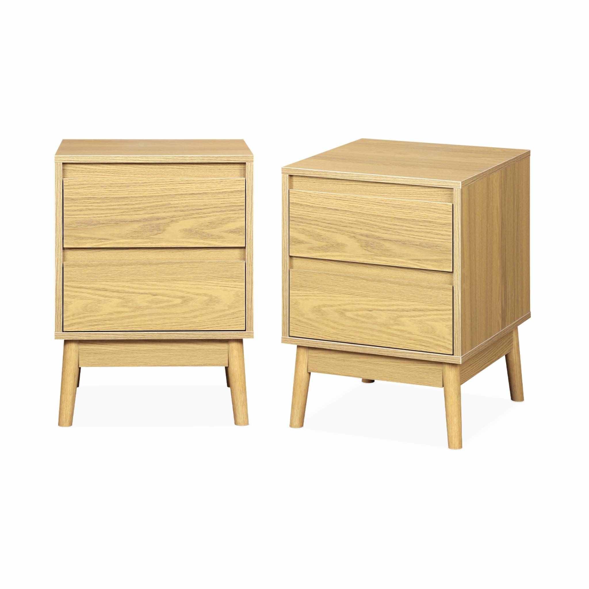 2 tables de chevet décor bois, deux tiroirs