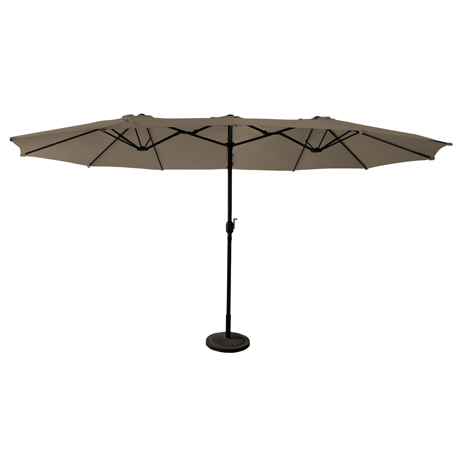 Parasol double ovale 2,7x4,6m en acier et toile taupe