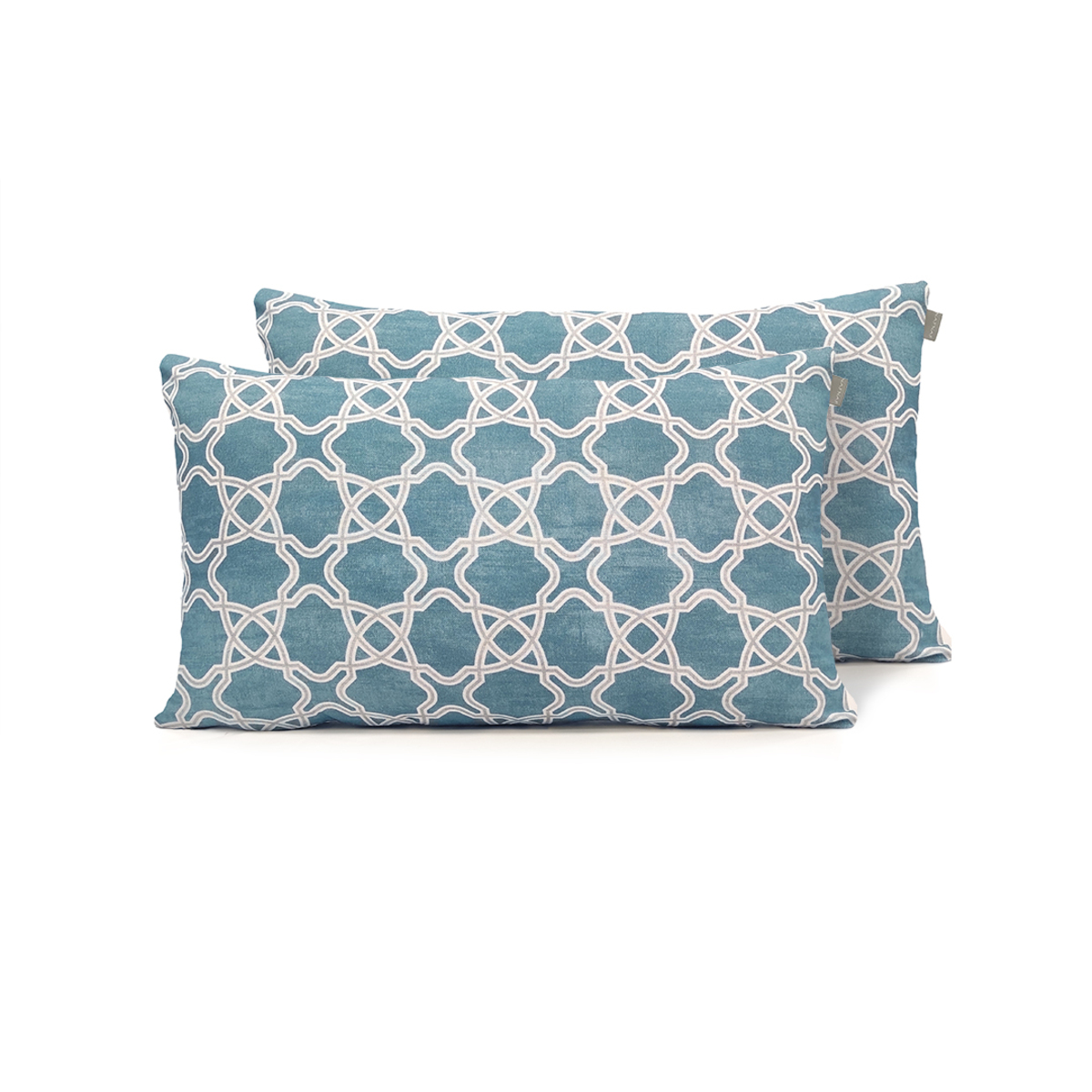 Lot de 2 housses coussin en coton imprimé  30x50 cm bleu