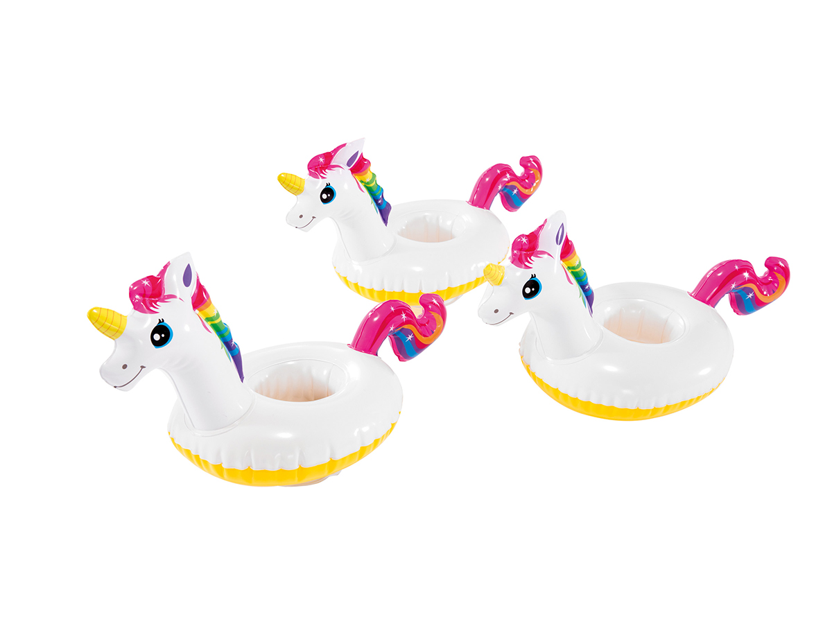 Porte verre gonflable licorne en vinyle blanc