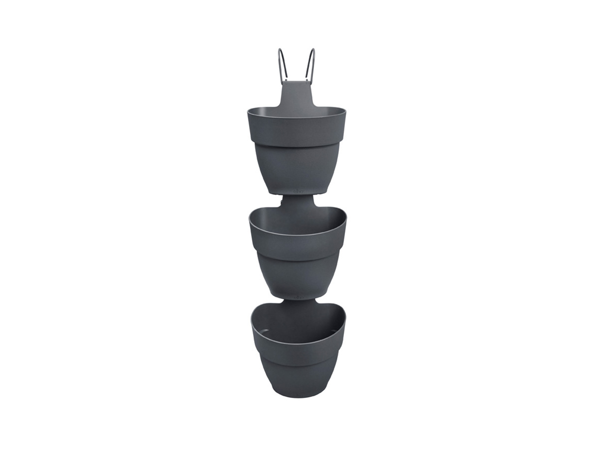 Pack de 3 balconnières rondes 17x30 cm en polypropylène anthracite