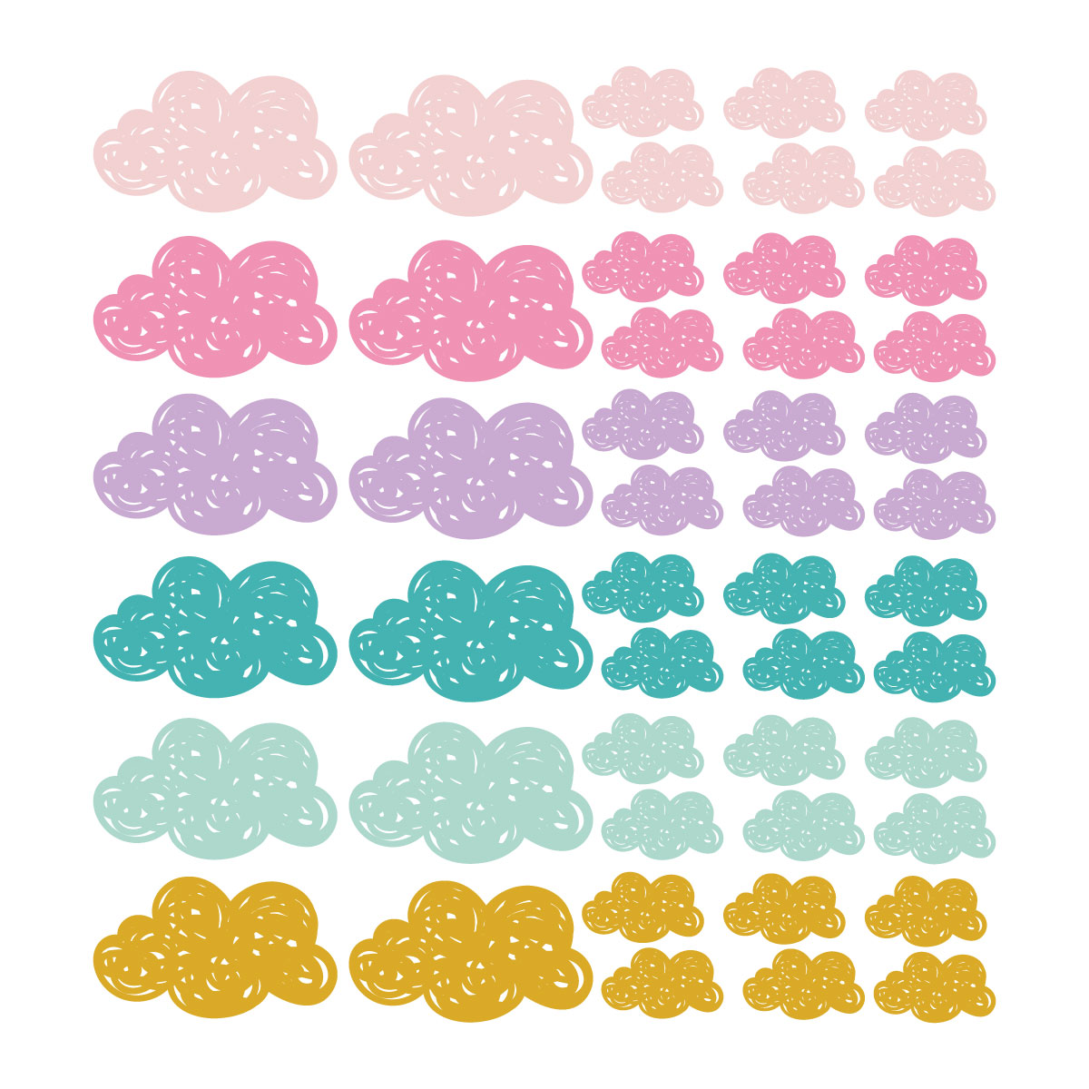 Stickers muraux en vinyle petits nuages rose et lilas
