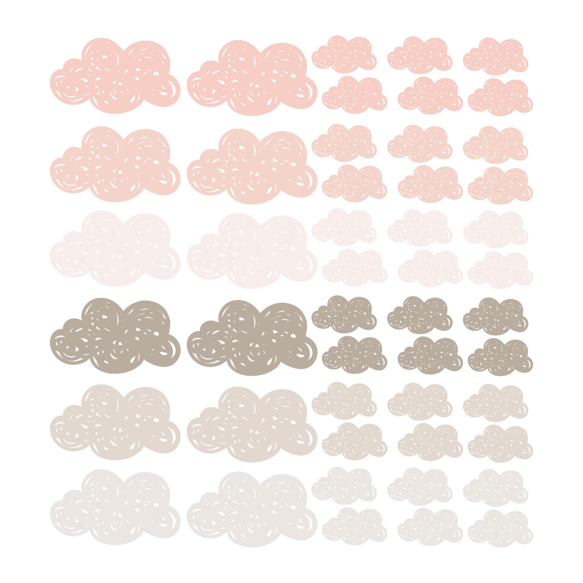 Stickers muraux en vinyle petits nuages rose et gris tourterelle