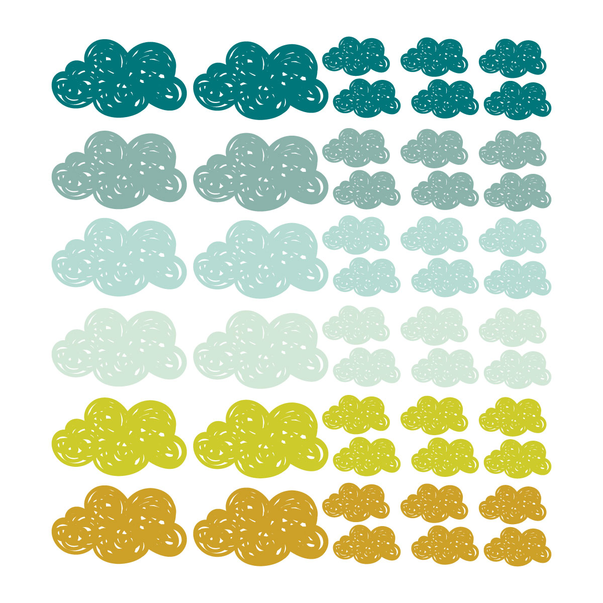 Stickers muraux en vinyle petits nuages vert et moutarde
