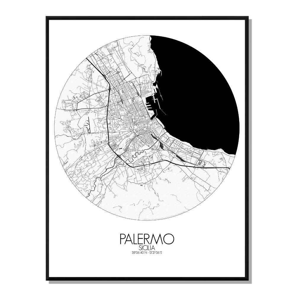 PALERME - Carte City Map Rond 40x50cm