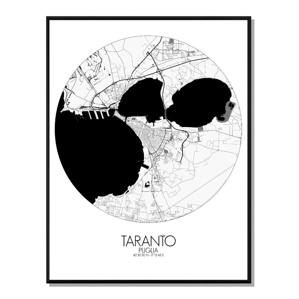 TARENTE - Carte City Map Rond 40x50cm TARENTE - Carte City Map Rond 40x50cm
