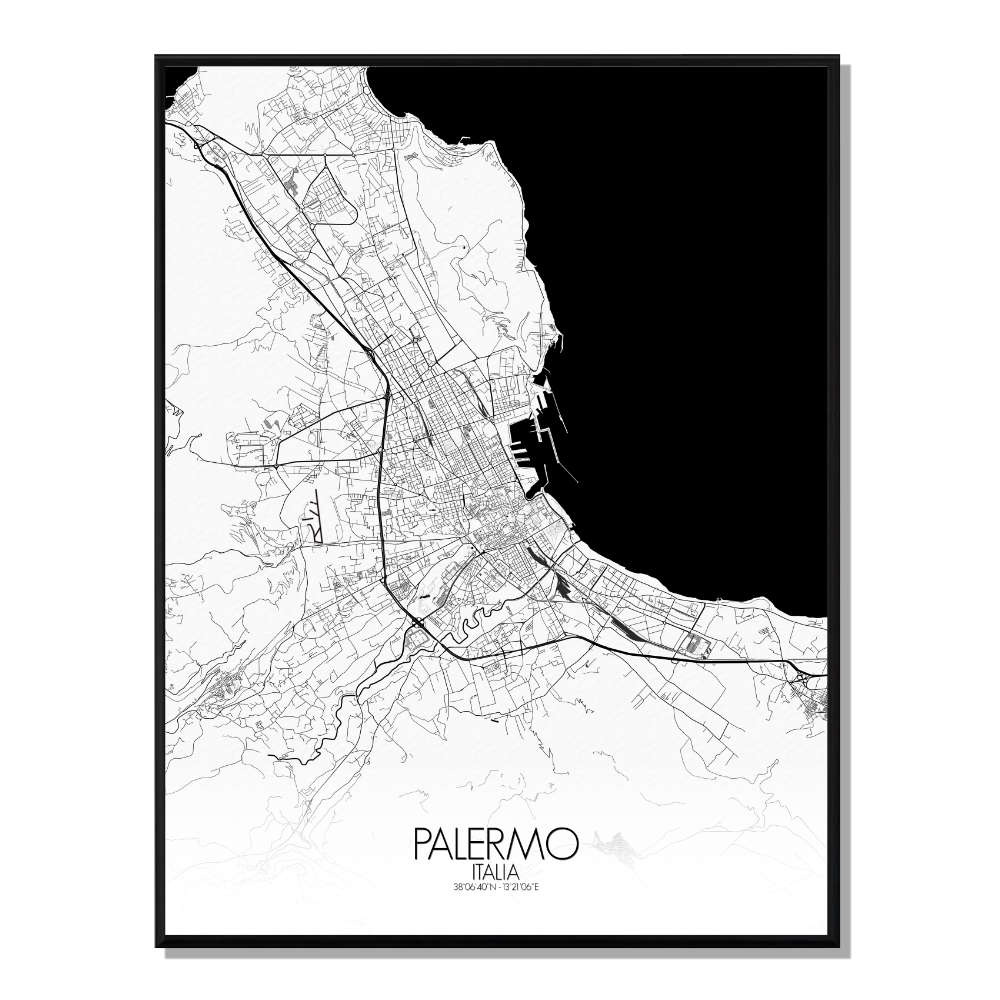PALERME - Carte City Map N&B 40x50cm