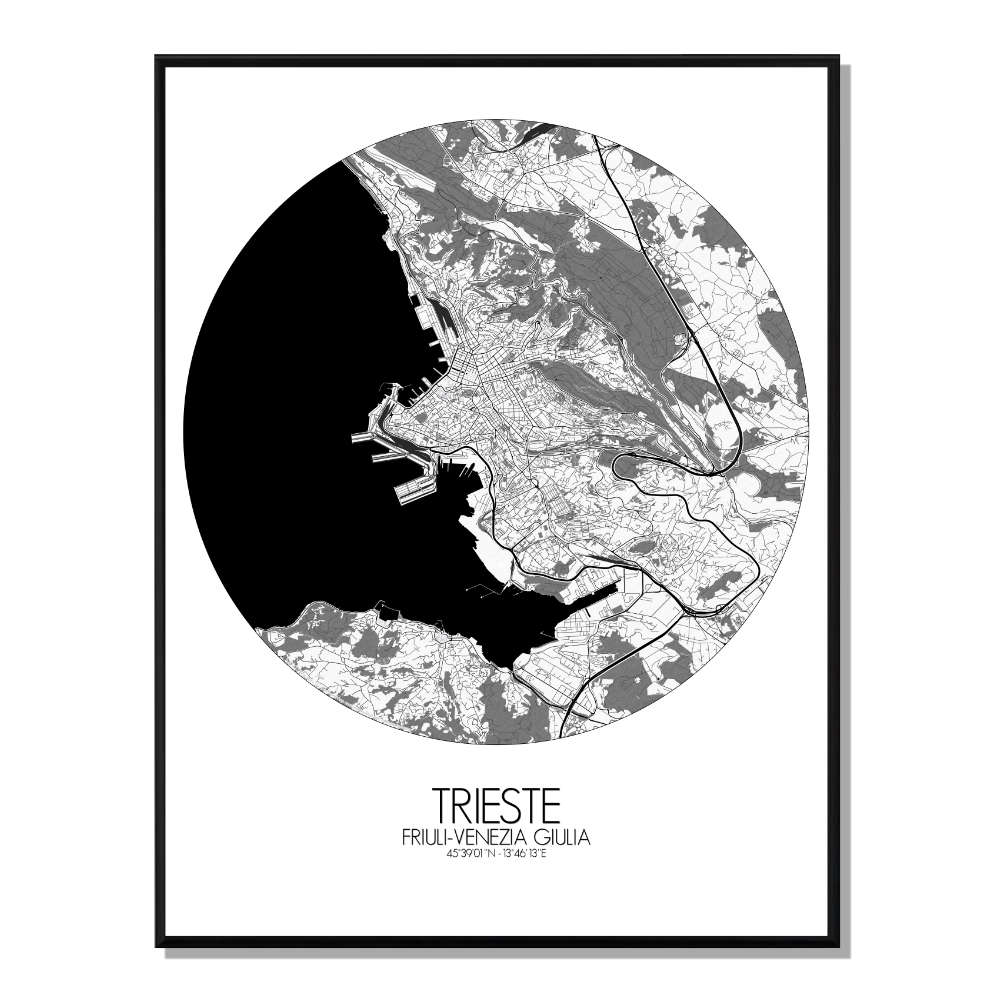 TRIESTE - Carte City Map Rond 40x50cm