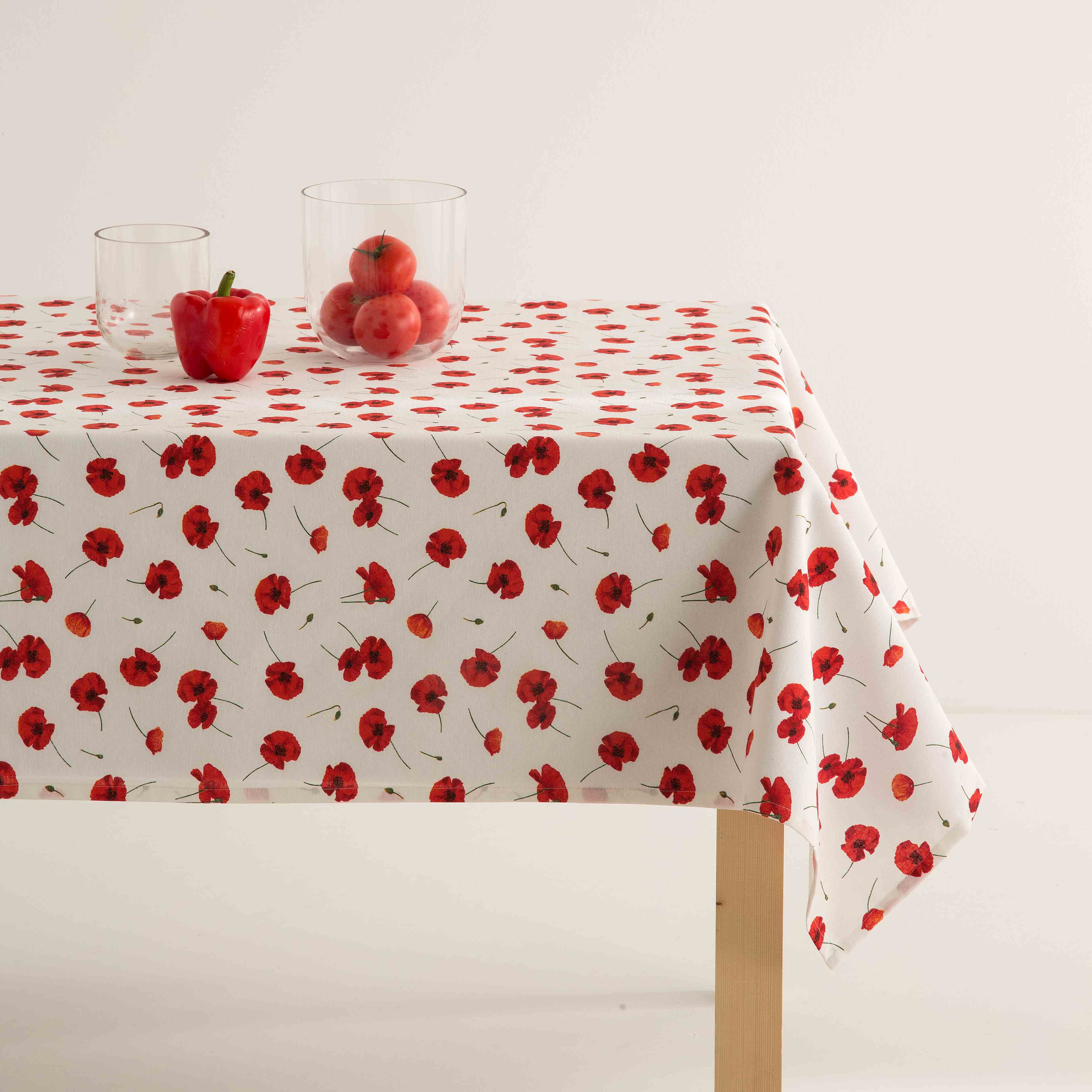 nappe imprimée rouge avec traitement anti-taches en coton 140x300 cm