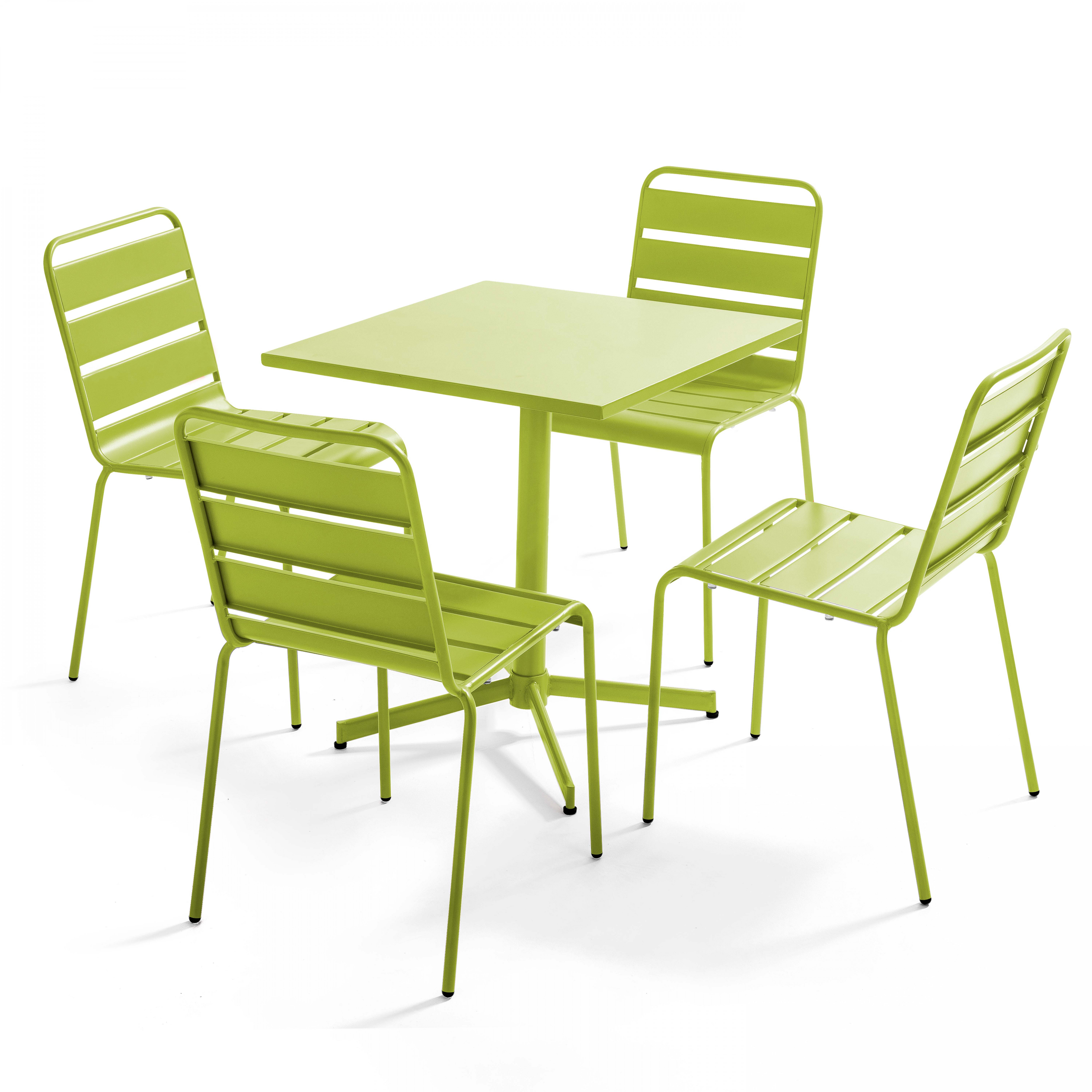 Table carée 70 cm plateau inclinable et 4 chaises vert