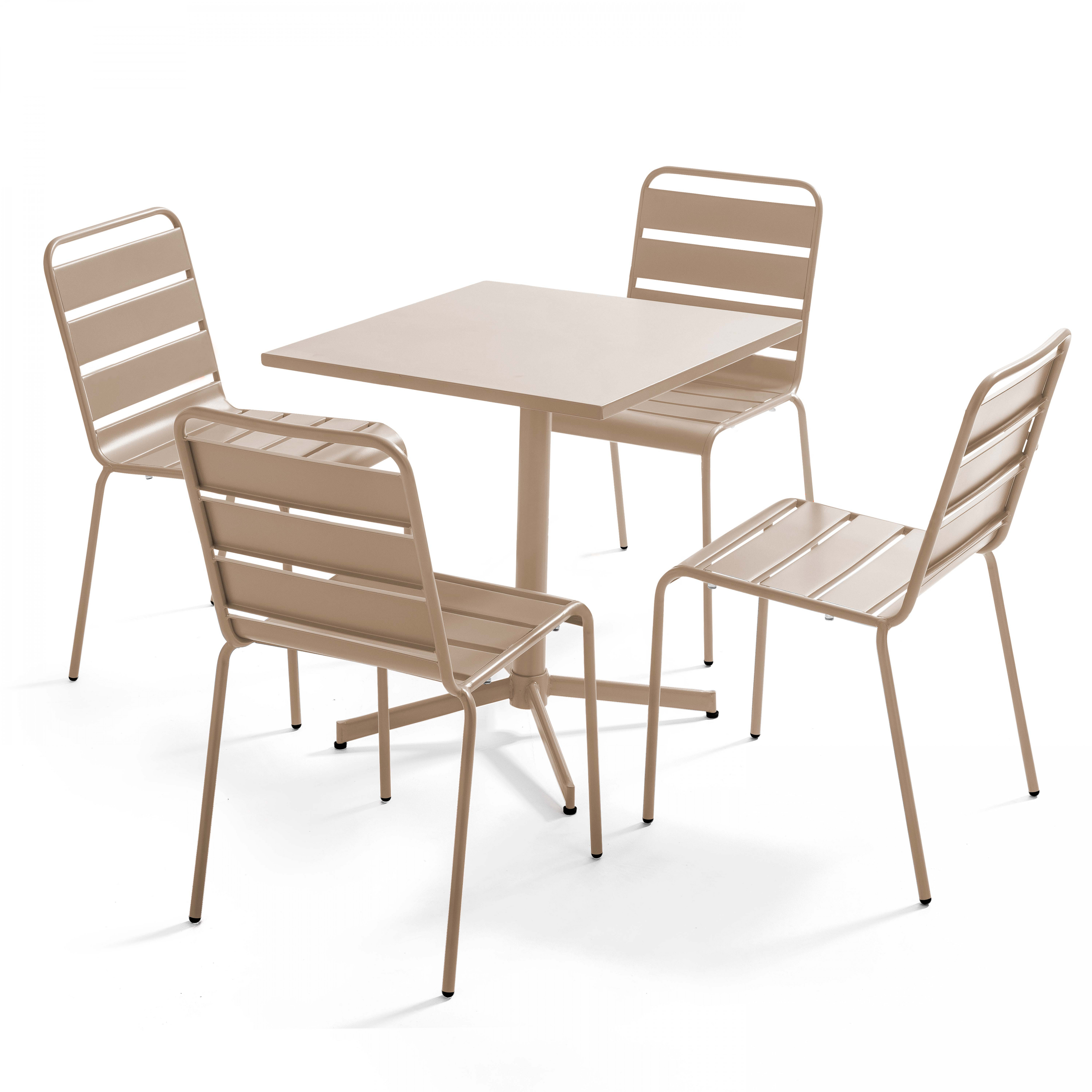 Table carée 70 cm plateau inclinable et 4 chaises taupe