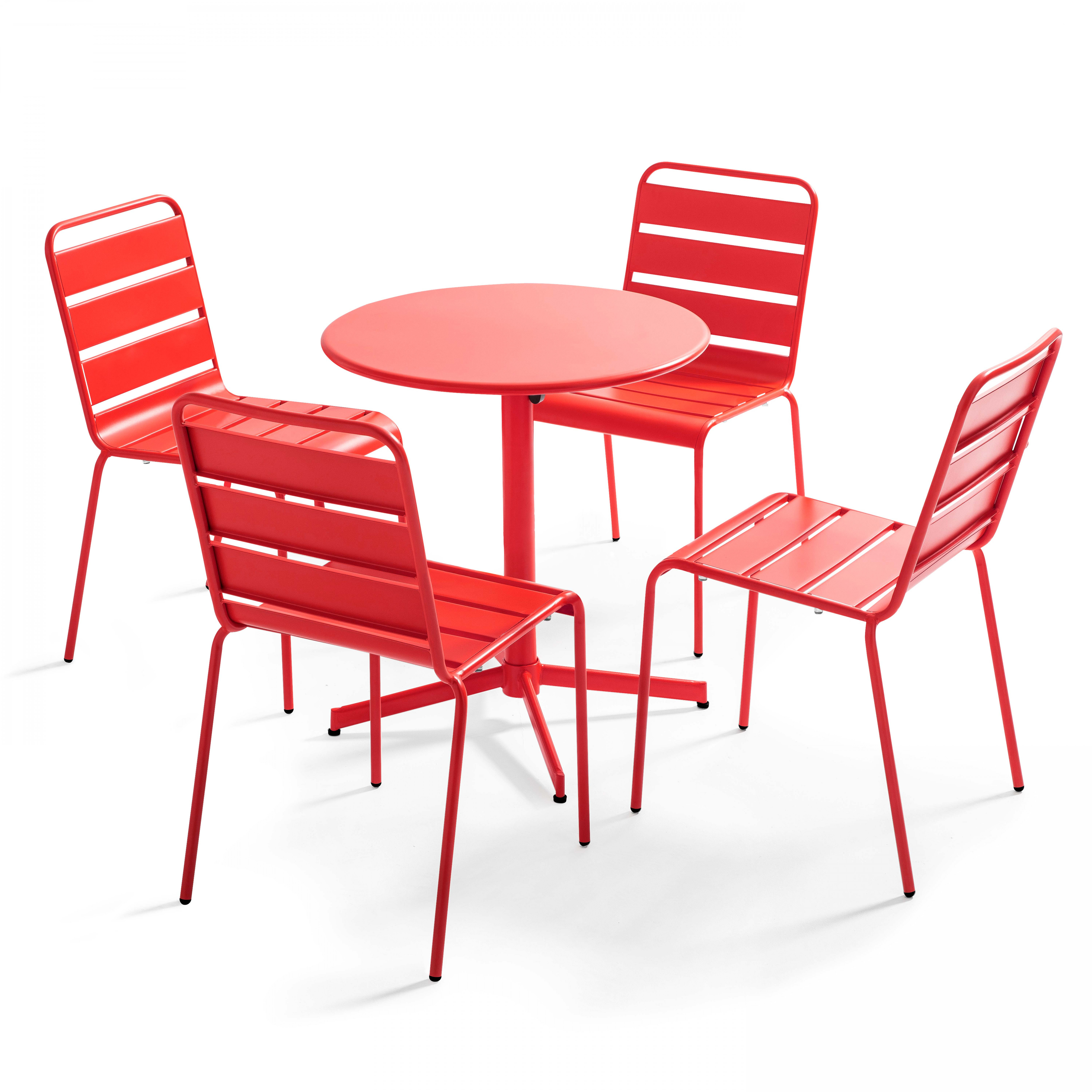 Ensemble table de jardin ronde et 4 chaises rouge