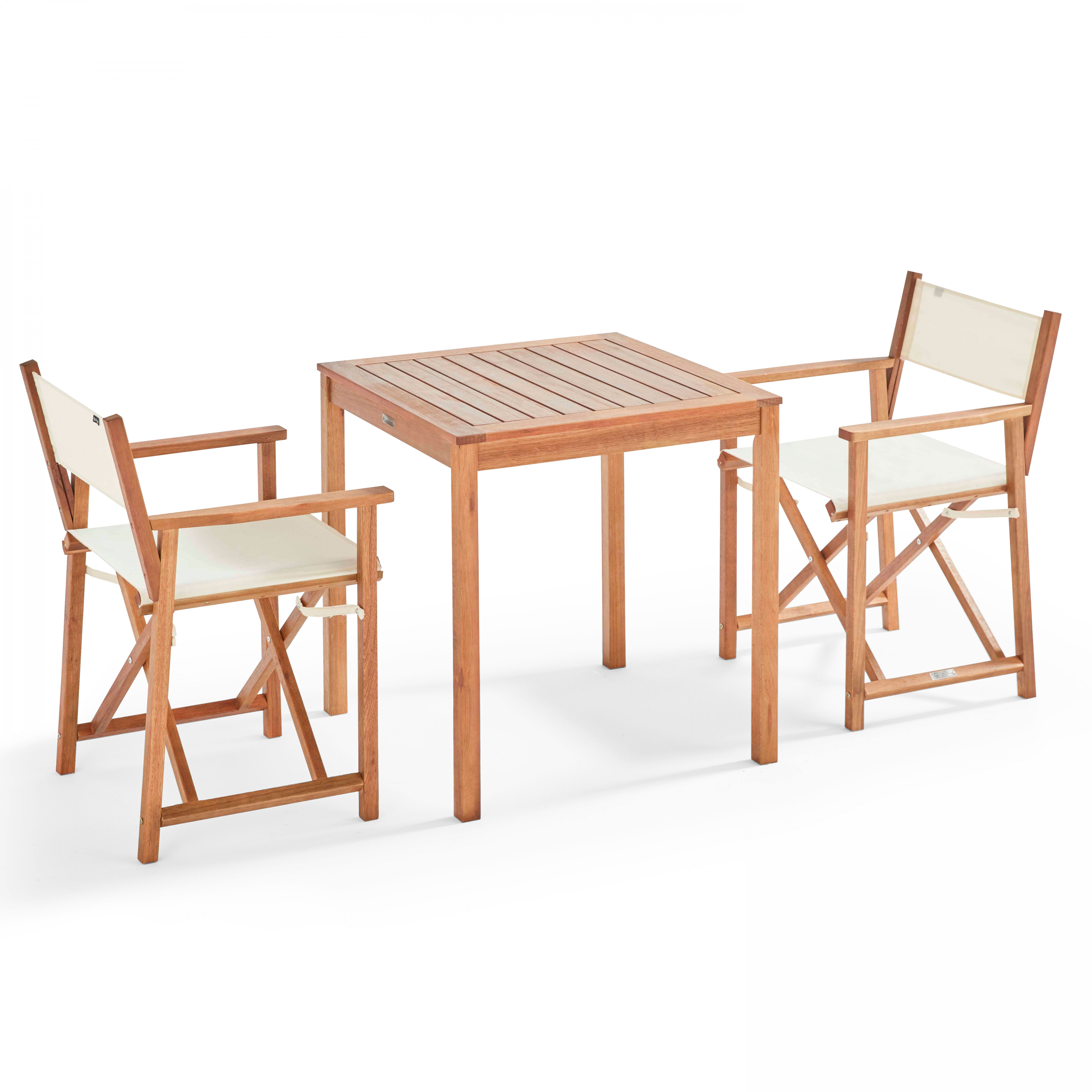 Table carrée en bois et 2 chaises pliantes blanc