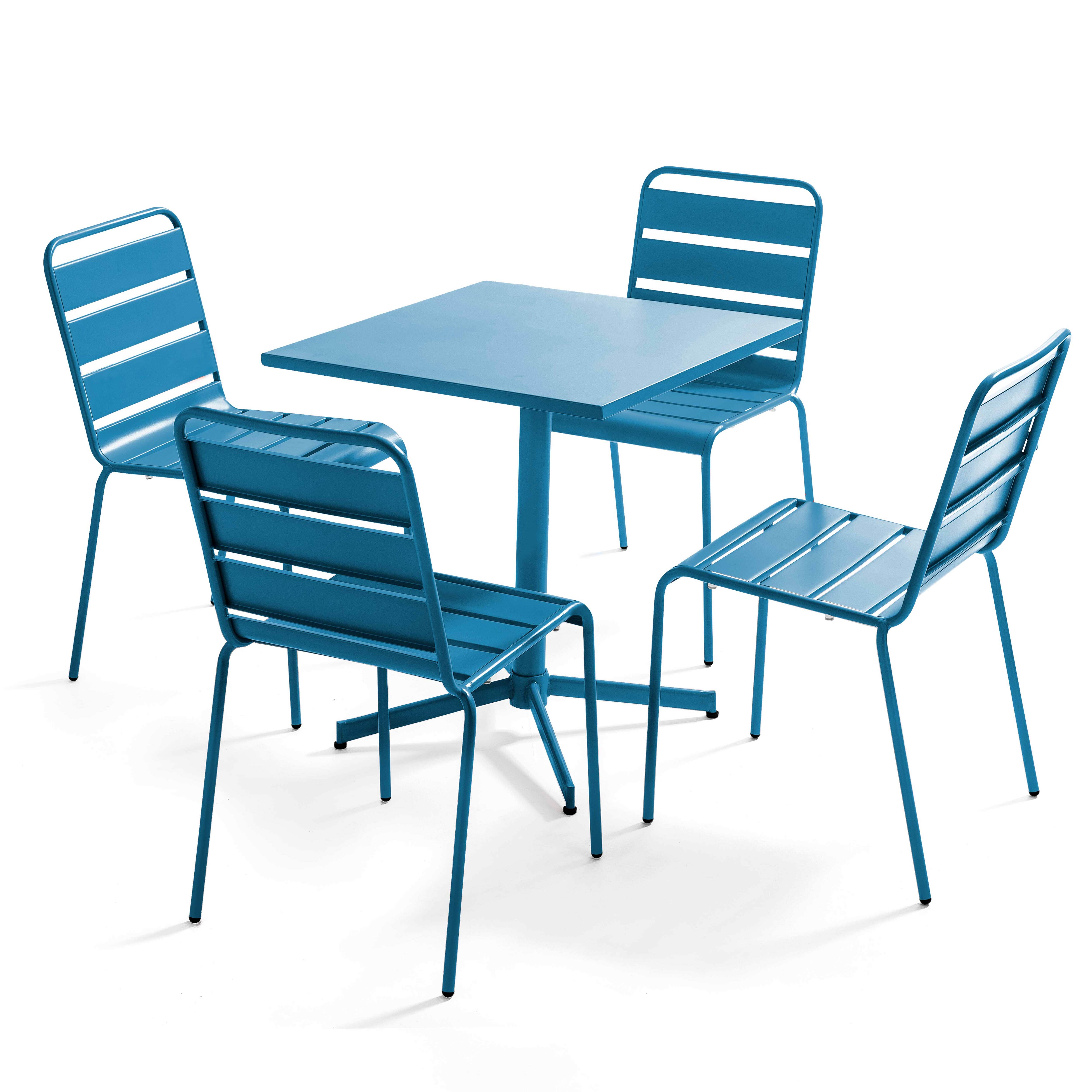 Ensemble table de jardin carrée et 4 chaises bleu pacific