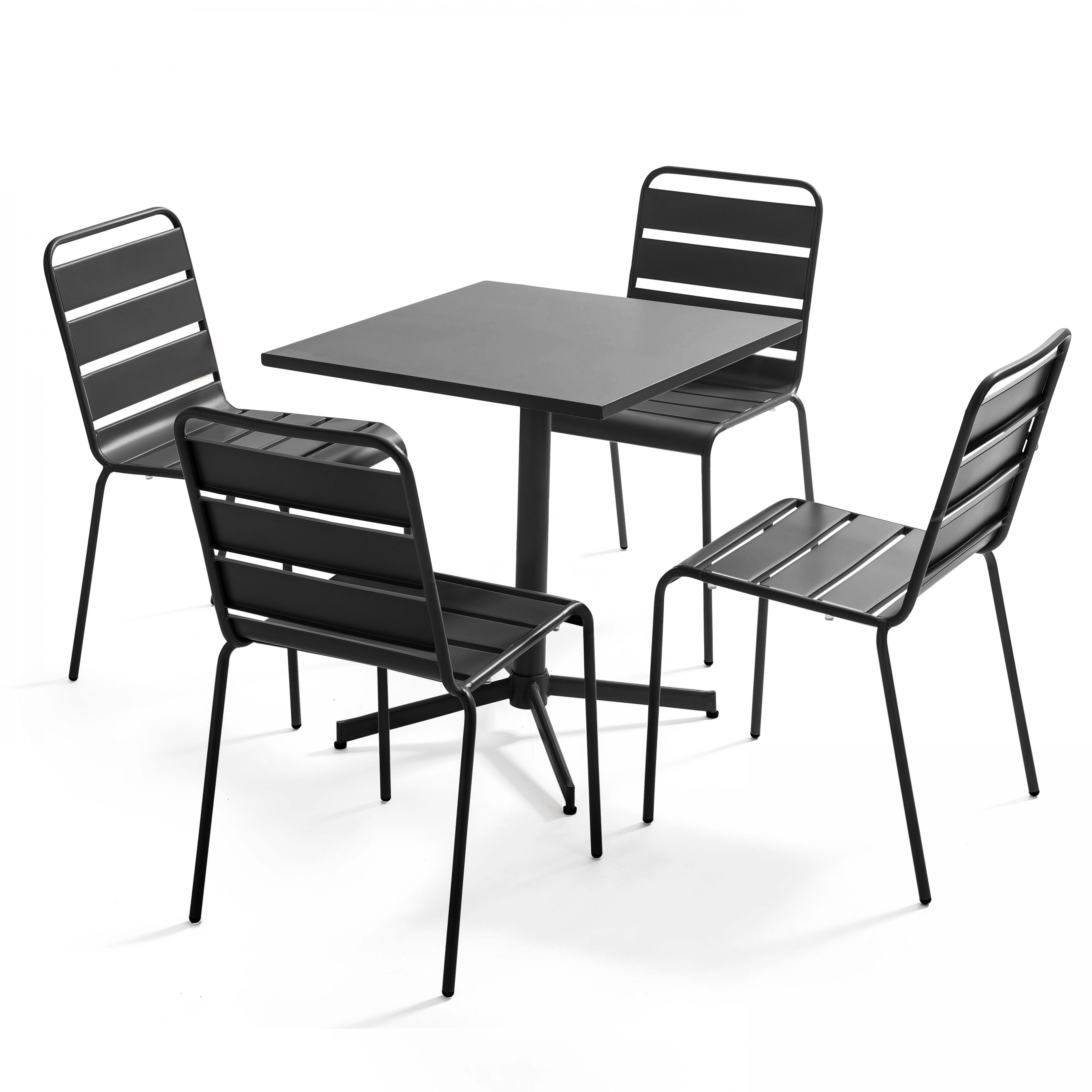 Table carée 70 cm plateau inclinable et 4 chaises anthracite