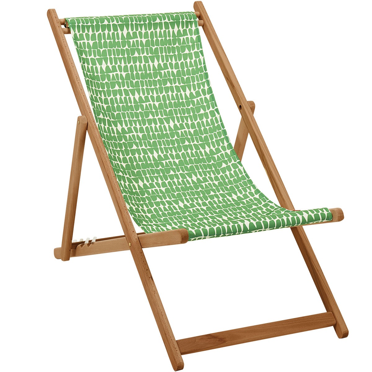 Chaise longue pliante en hêtre et imprimé graphique vert