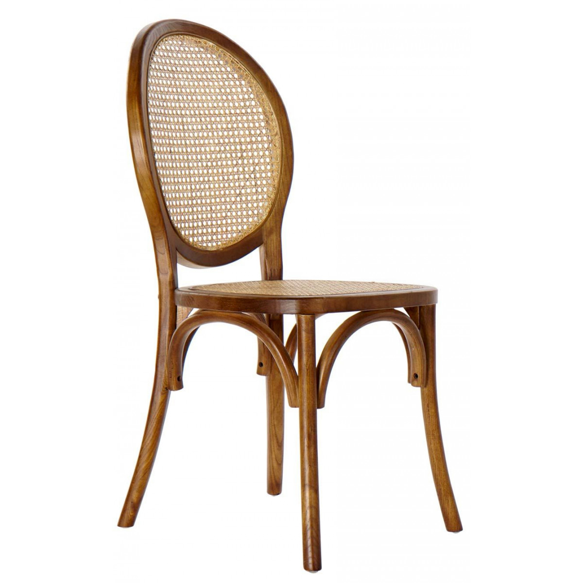 Chaise médaillon orme et cannage en rotin - 45x42x92cm