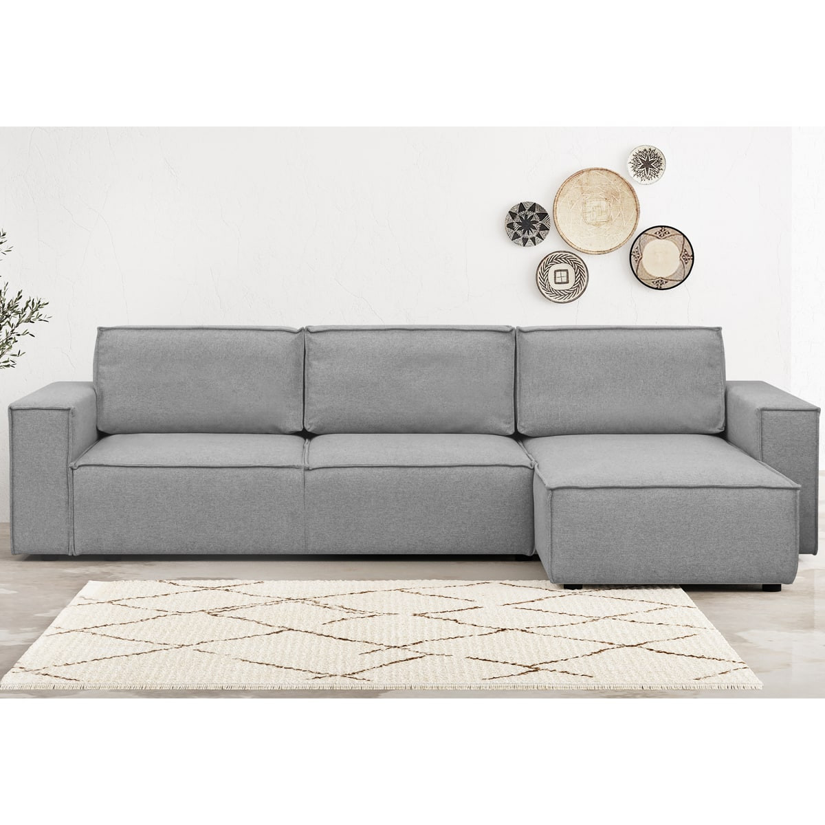 Canapé d'angle convertible  réversible 5 places en tissu gris chiné - Vue supplémentaire 1