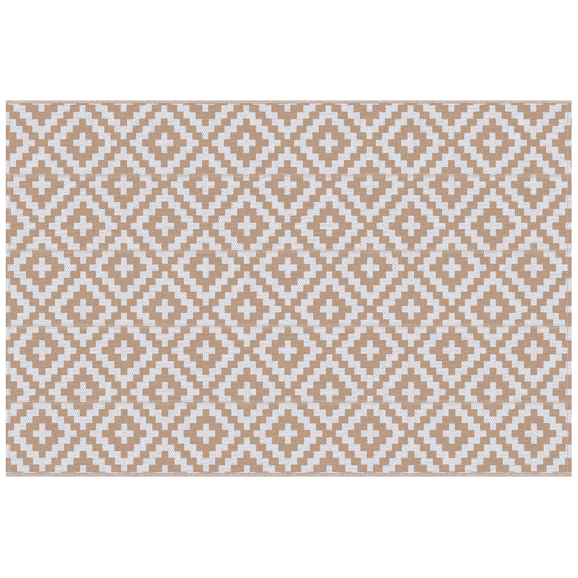 Tapis extérieur style graphique réversible 2 motifs blanc beige