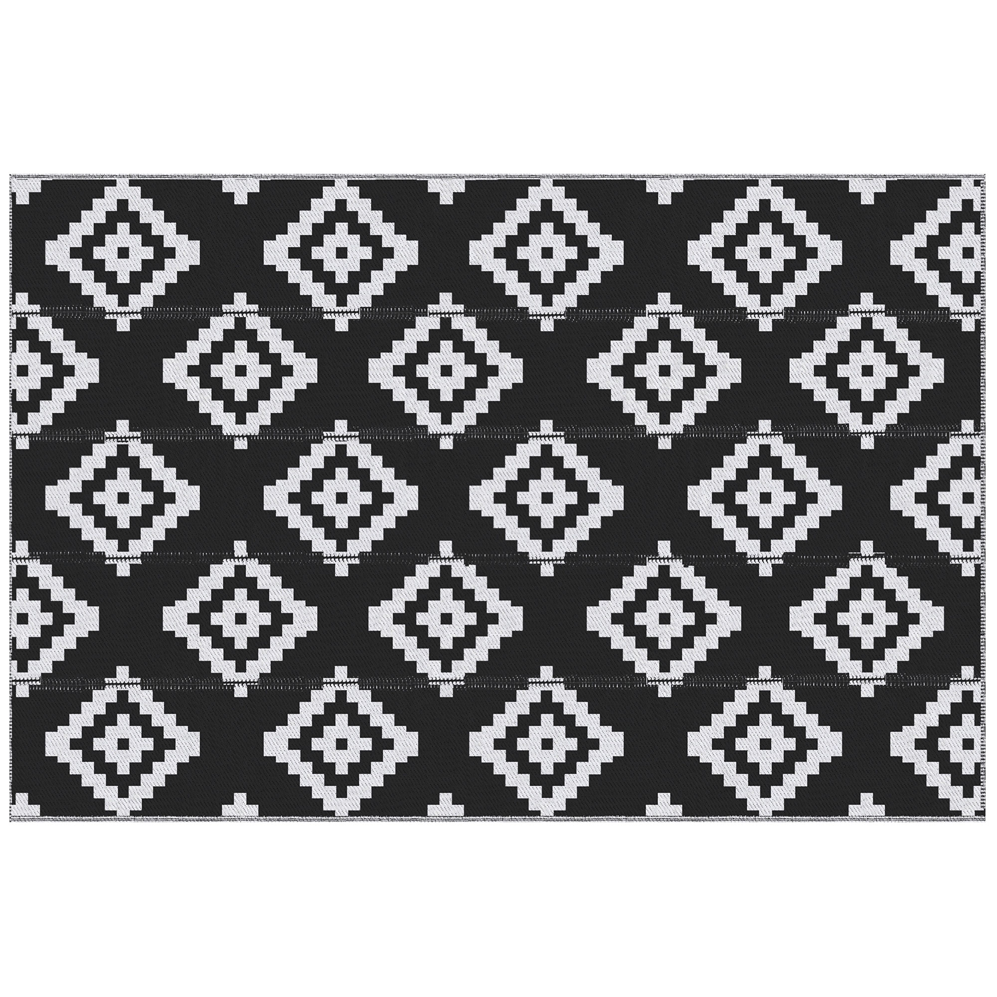 Tapis extérieur style graphique réversible 2 motifs noir blanc