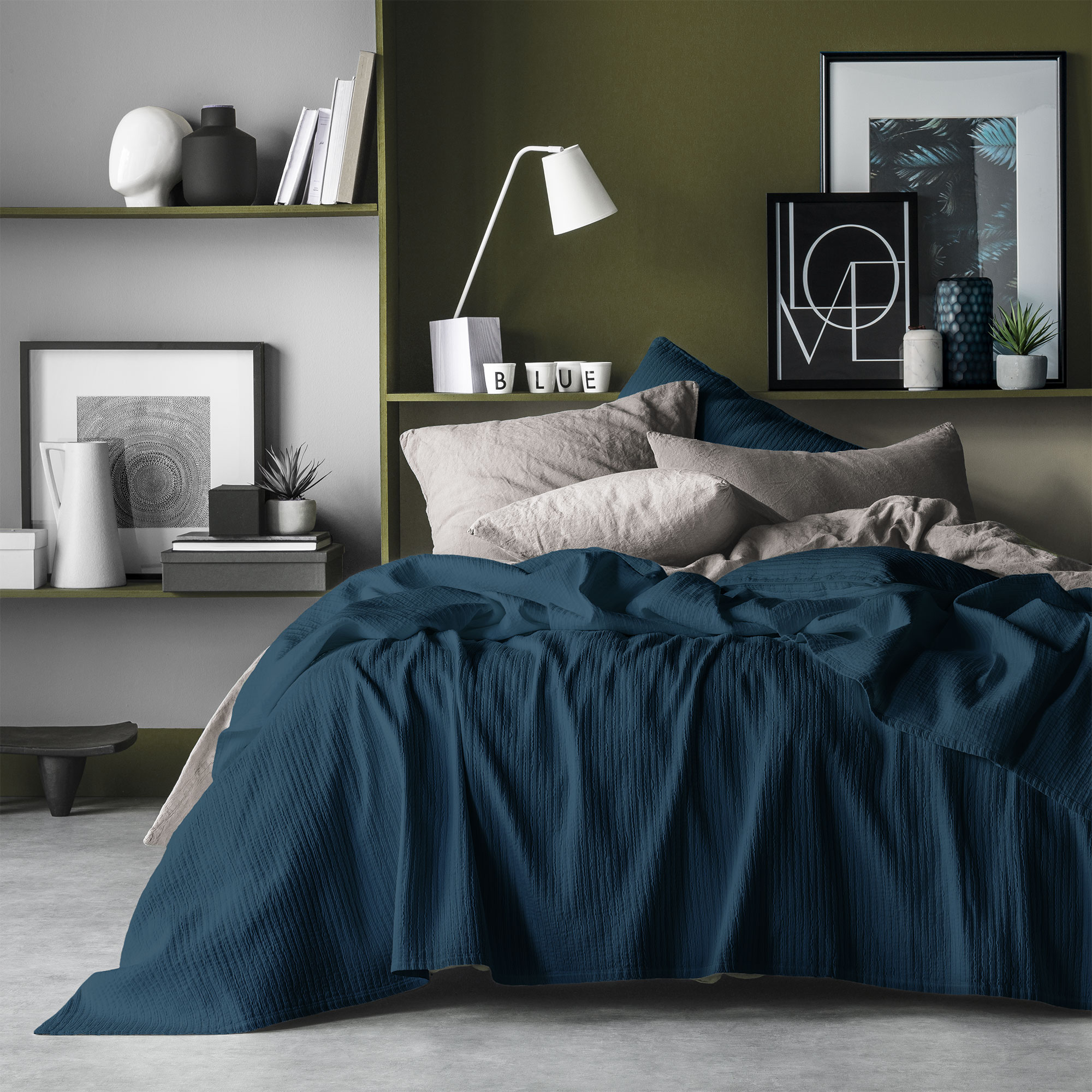 Couvre-lit en coton 240x260 cm Bleu