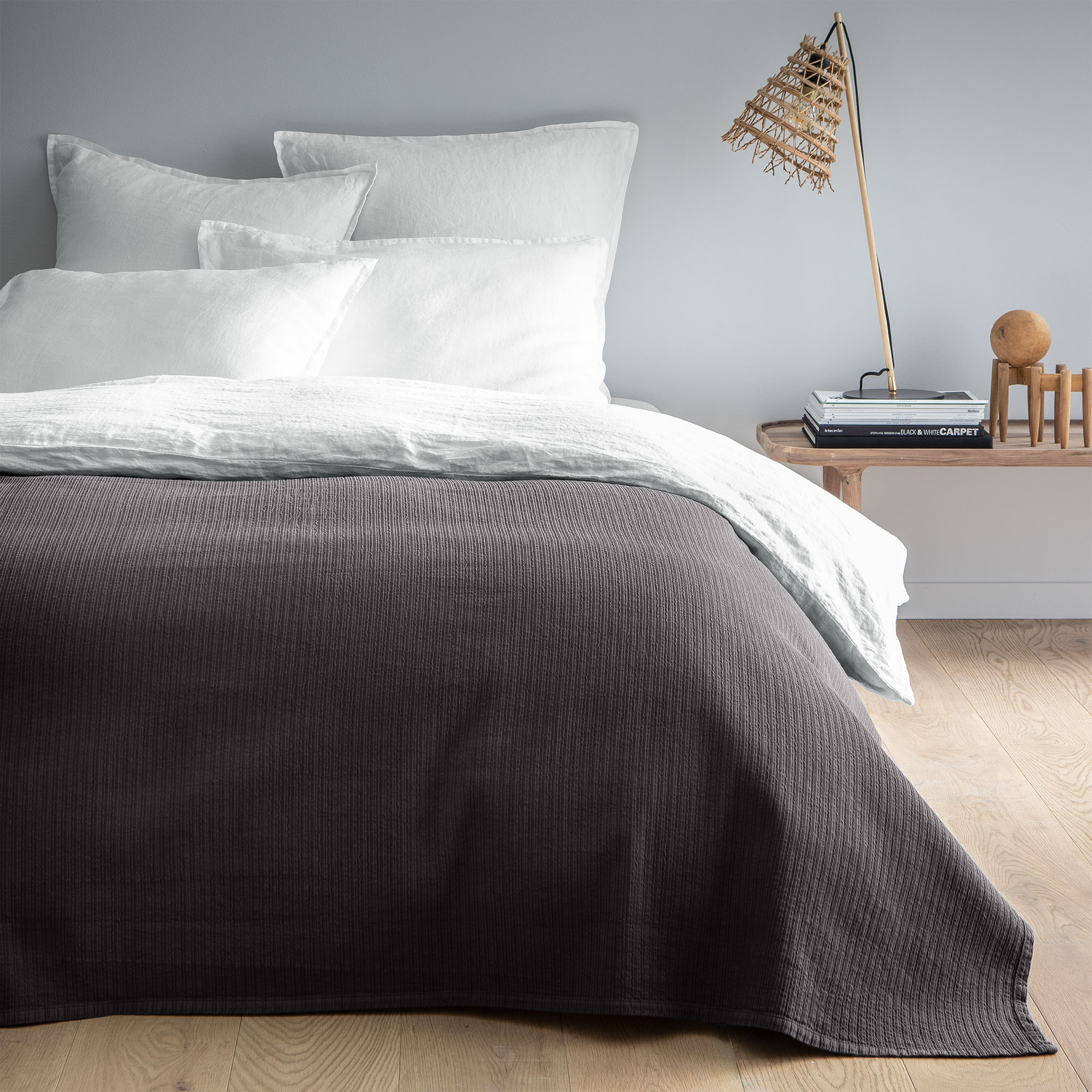couvre-lit en coton 130x260cm gris souris