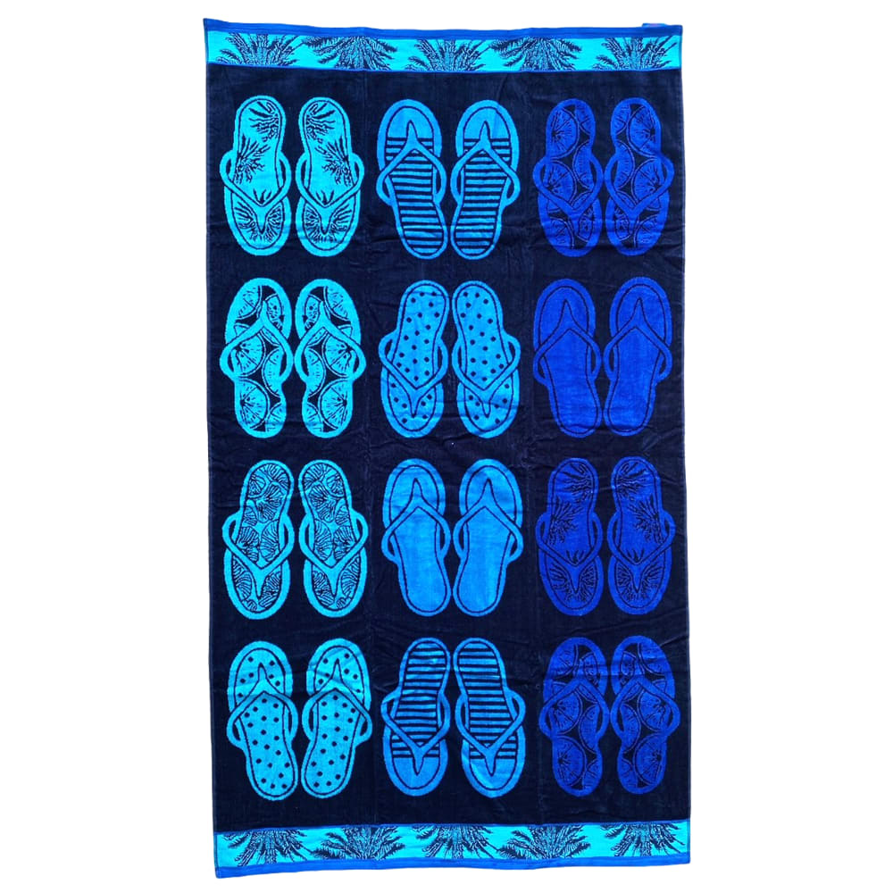 serviette de plage éponge velours jacquard  soto bleu 100 x 175