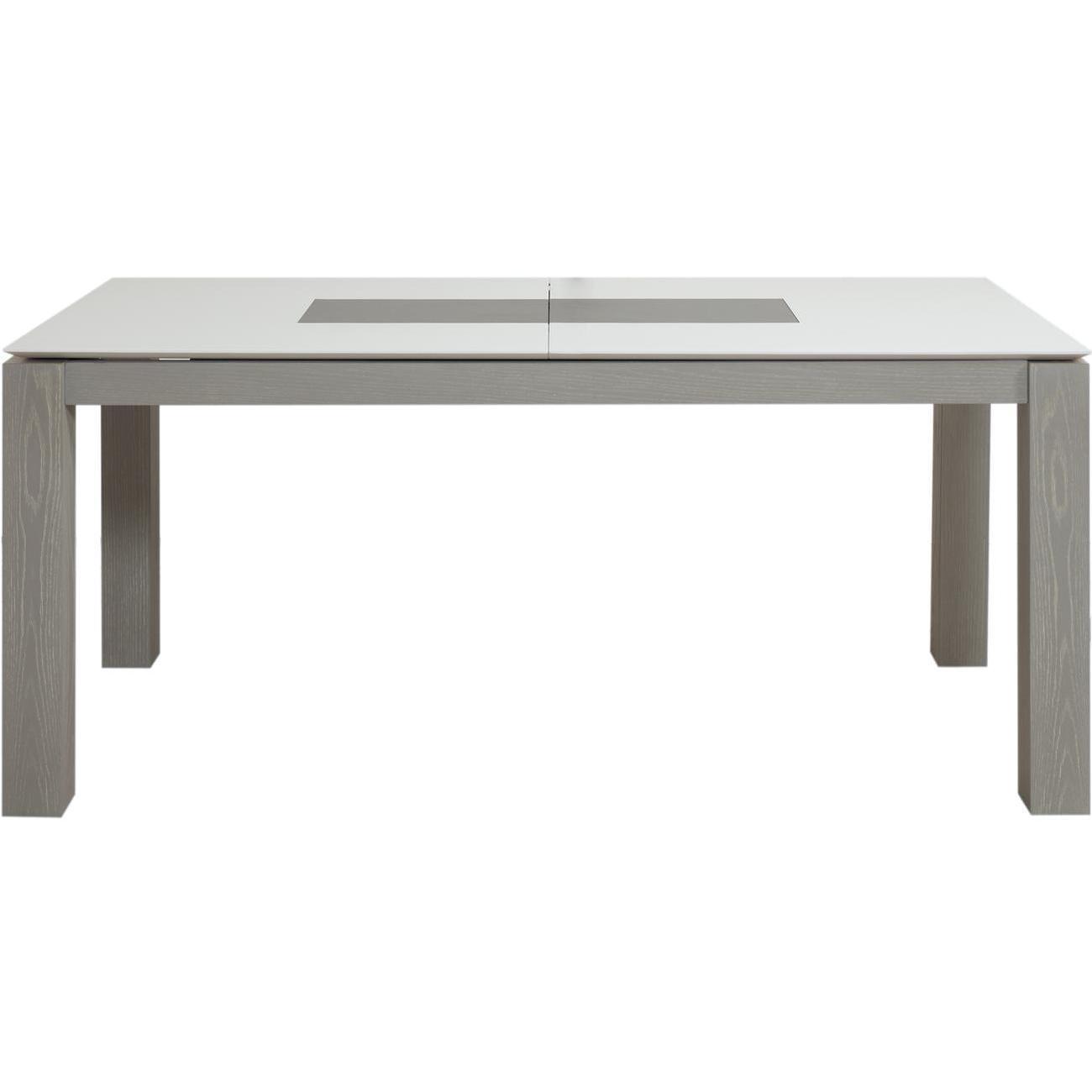 Table de repas extensible gris et blanc plateau verre 180 x 90