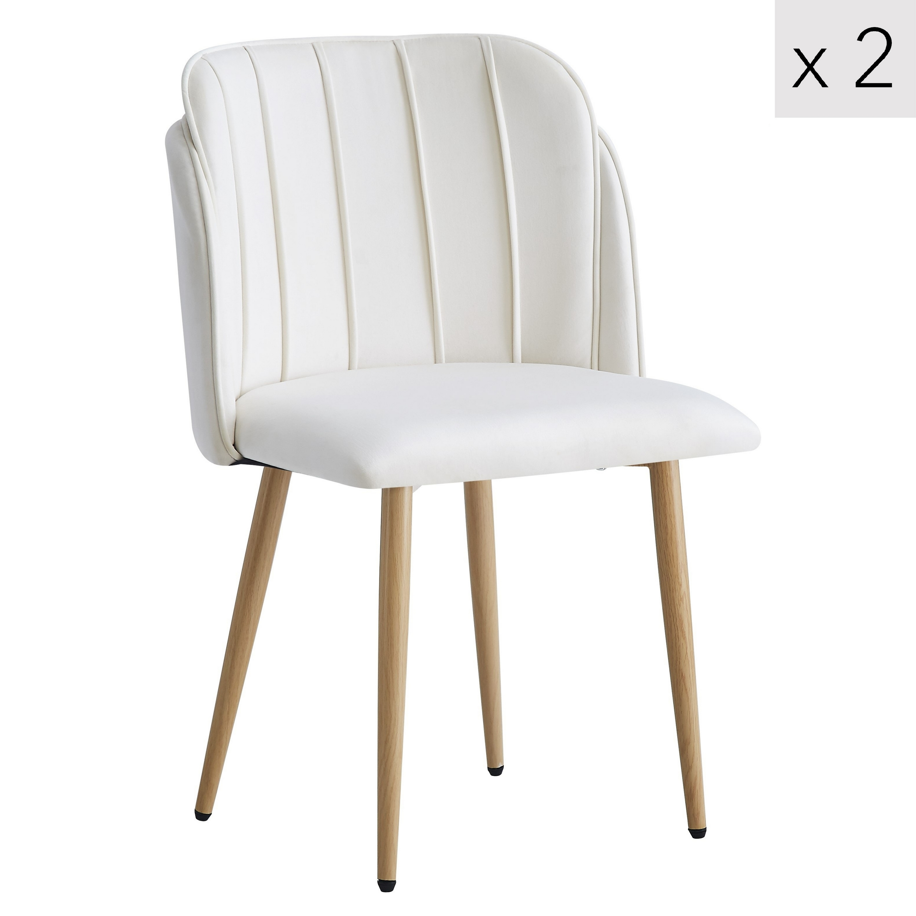 Lot de 2 chaises en métal effet bois et tissu beige
