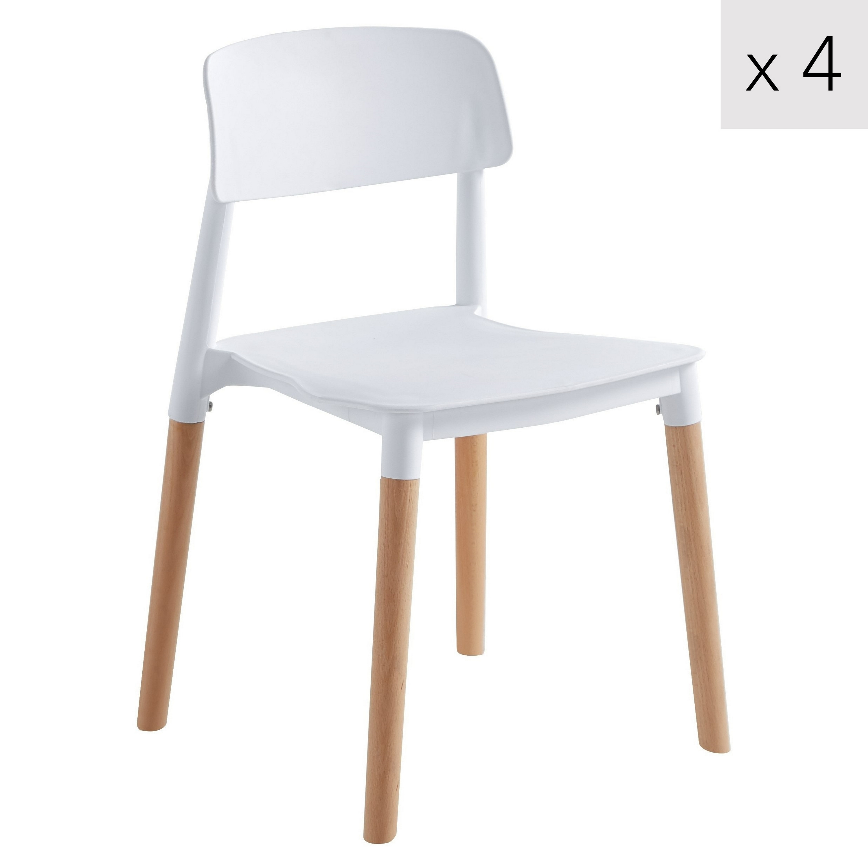 Lot de 4 chaises scandinaves en bois et polypropylène blanc