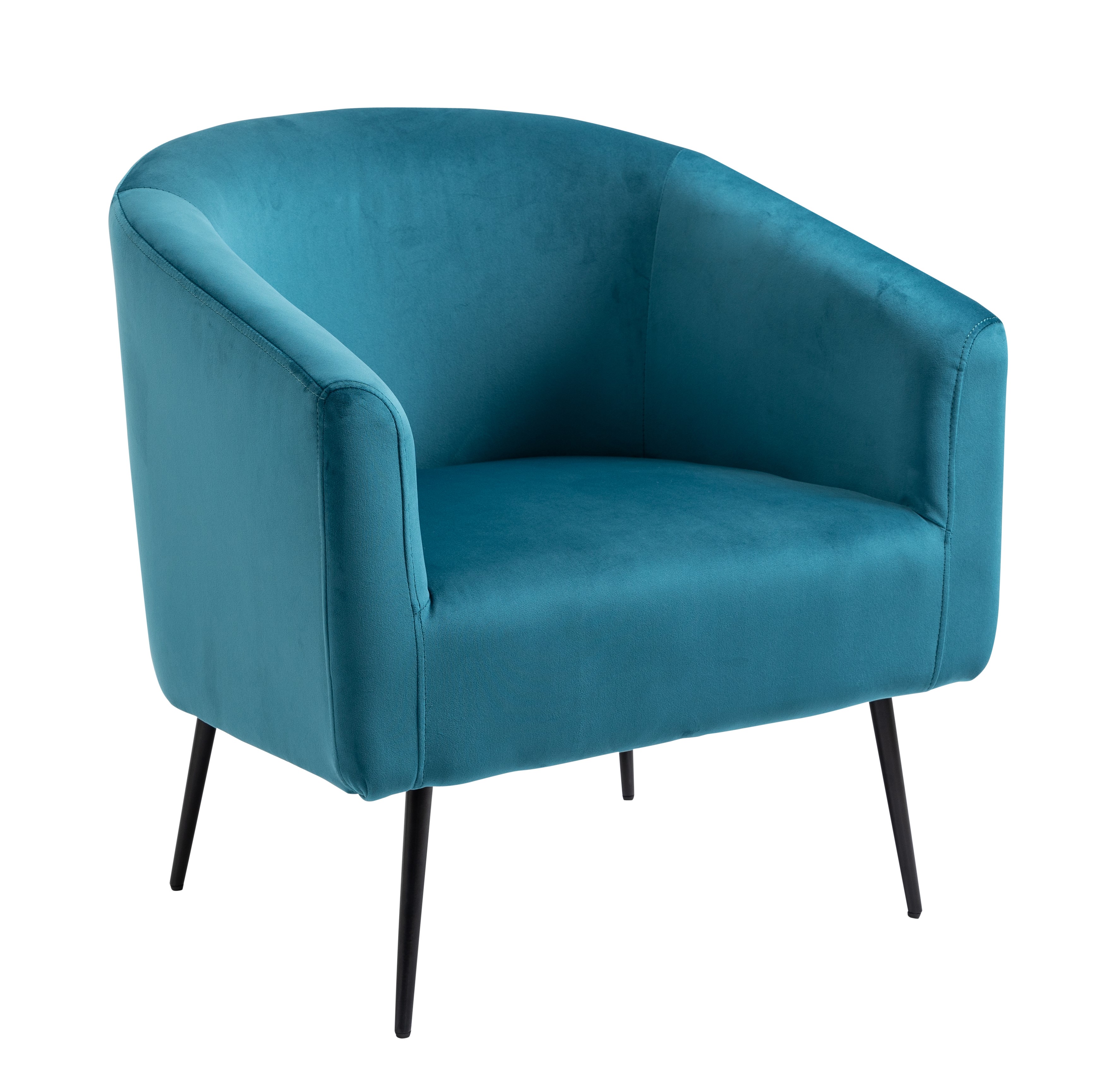 Fauteuil de salon en métal et velours bleu canard