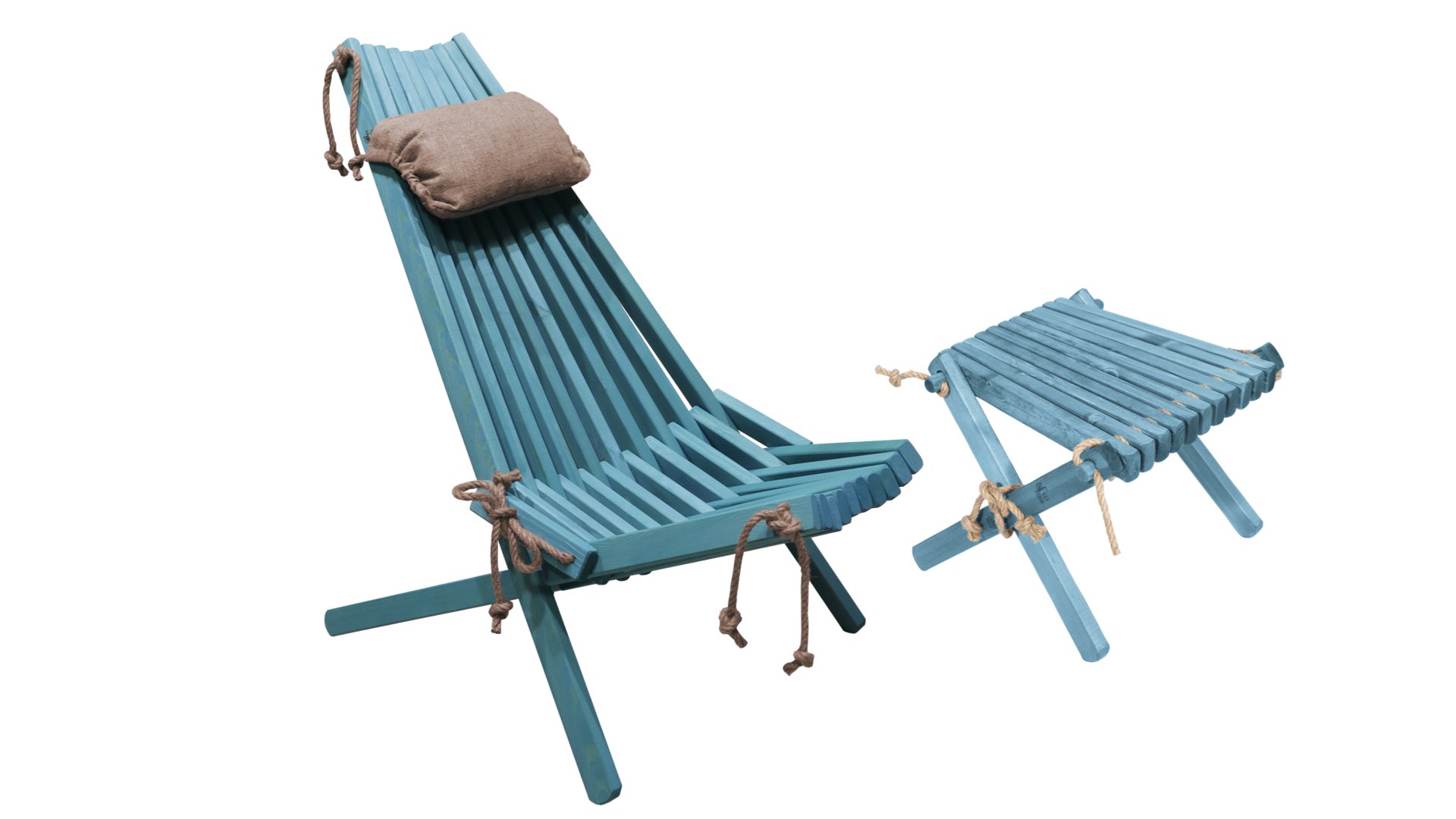 1 Chilienne Eco avec coussin + 1 Repose-Pied Pin - Turquoise