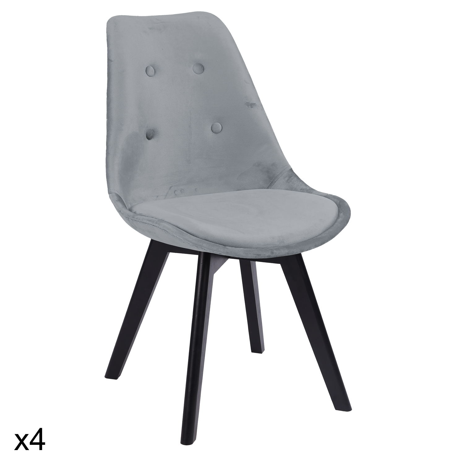Lot de 4 chaises en velours gris et bois de hêtre noir Lot de 4 chaises en velours gris et bois de hêtre noir