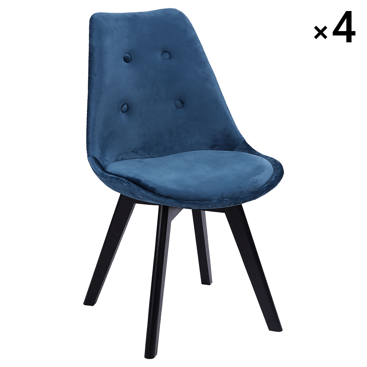 Lot de 4 chaises en velours bleu et bois de hêtre noir