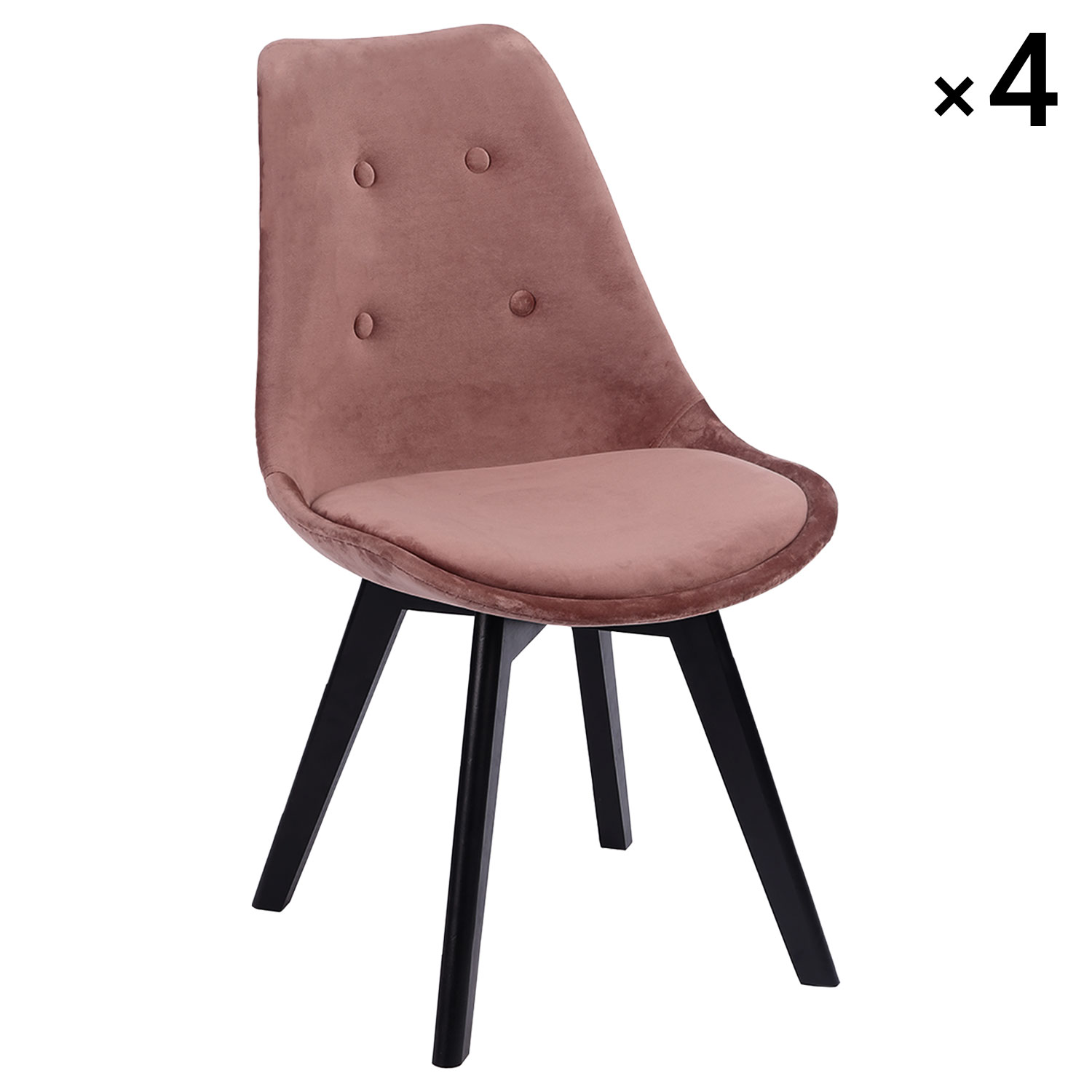 Lot de 4 chaises en velours rose et bois de hêtre noir